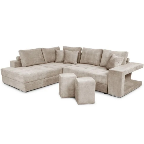 Canapé d'angle convertible avec 2 poufs et coffre en tissu