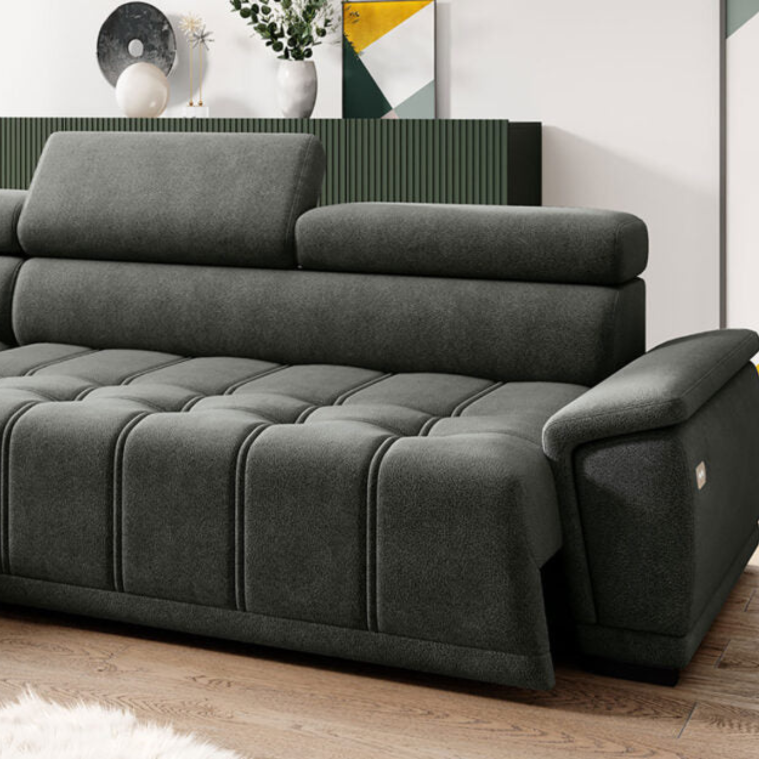 Canapé d’angle – Confort réglable électrique, design moderne et têtières ajustables