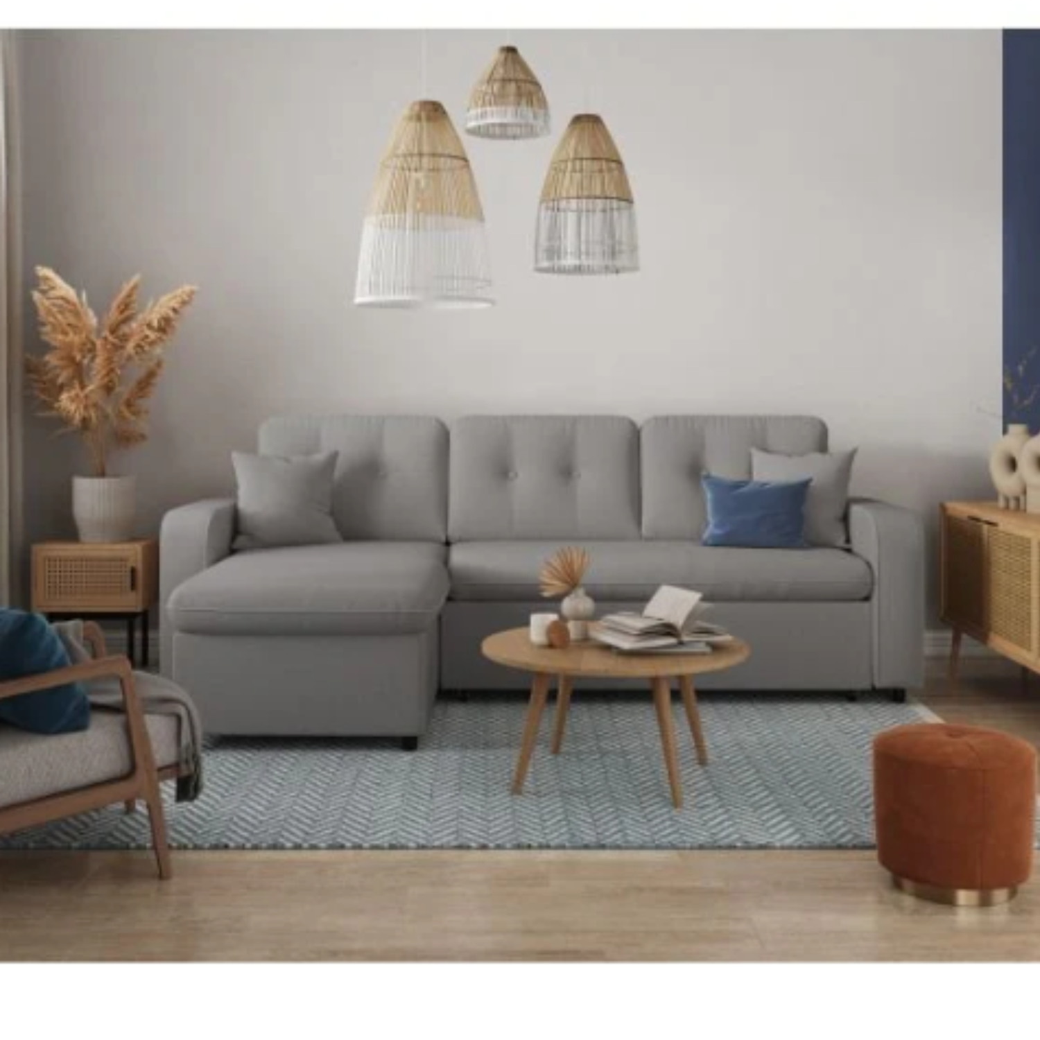 Canapé d'angle  convertible réversible en tissu