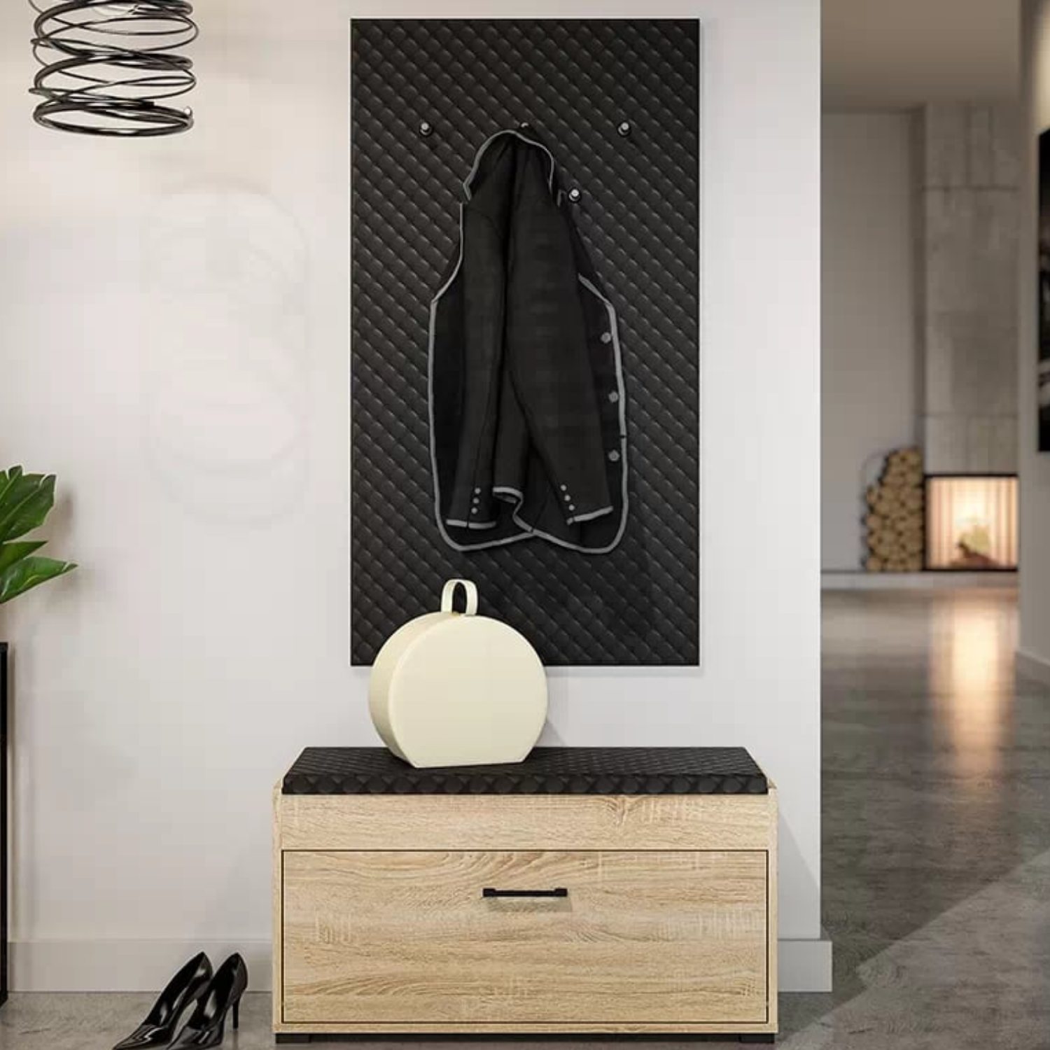 Cintre rembourré pour le hall en Finition Noire – Élégance Minimaliste