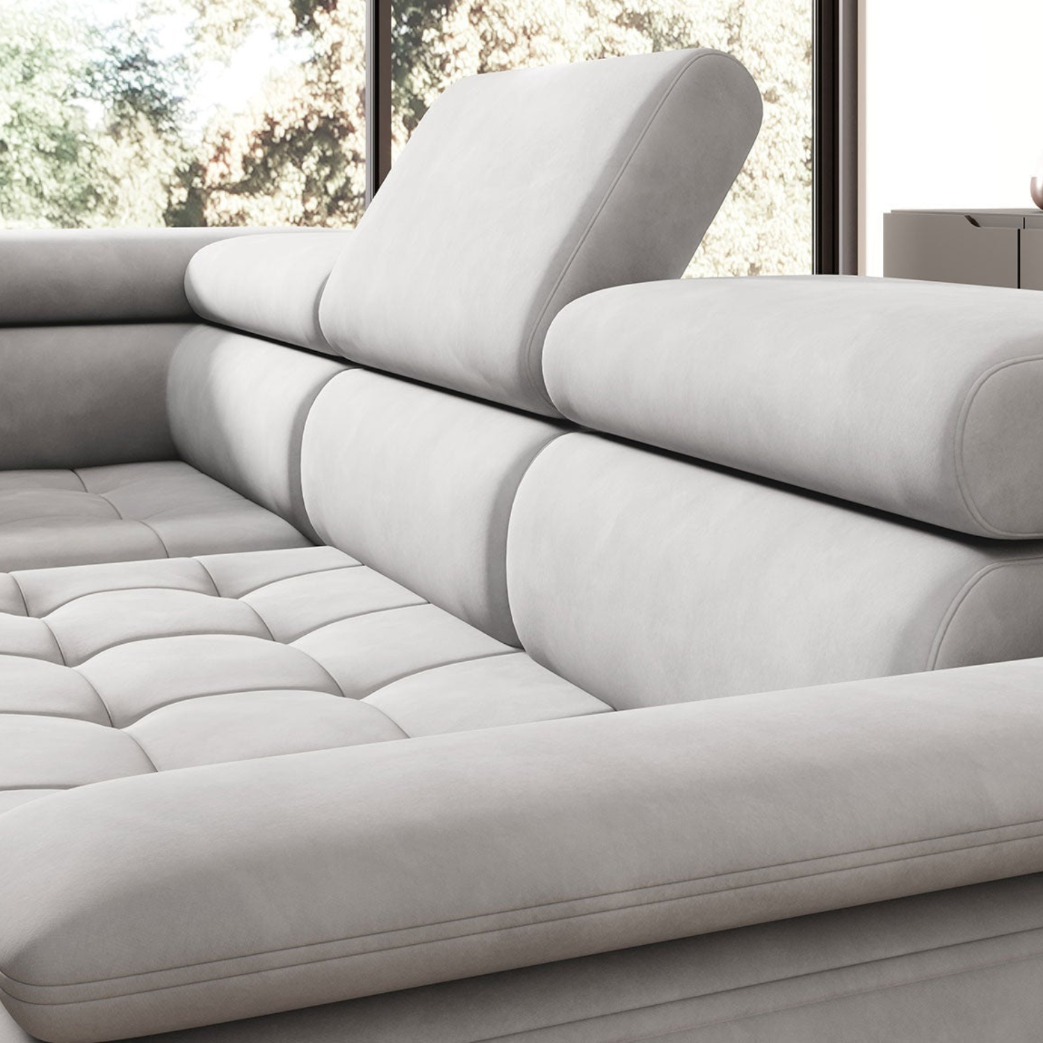 Canapé d’angle convertible électrique avec appuie-têtes réglables