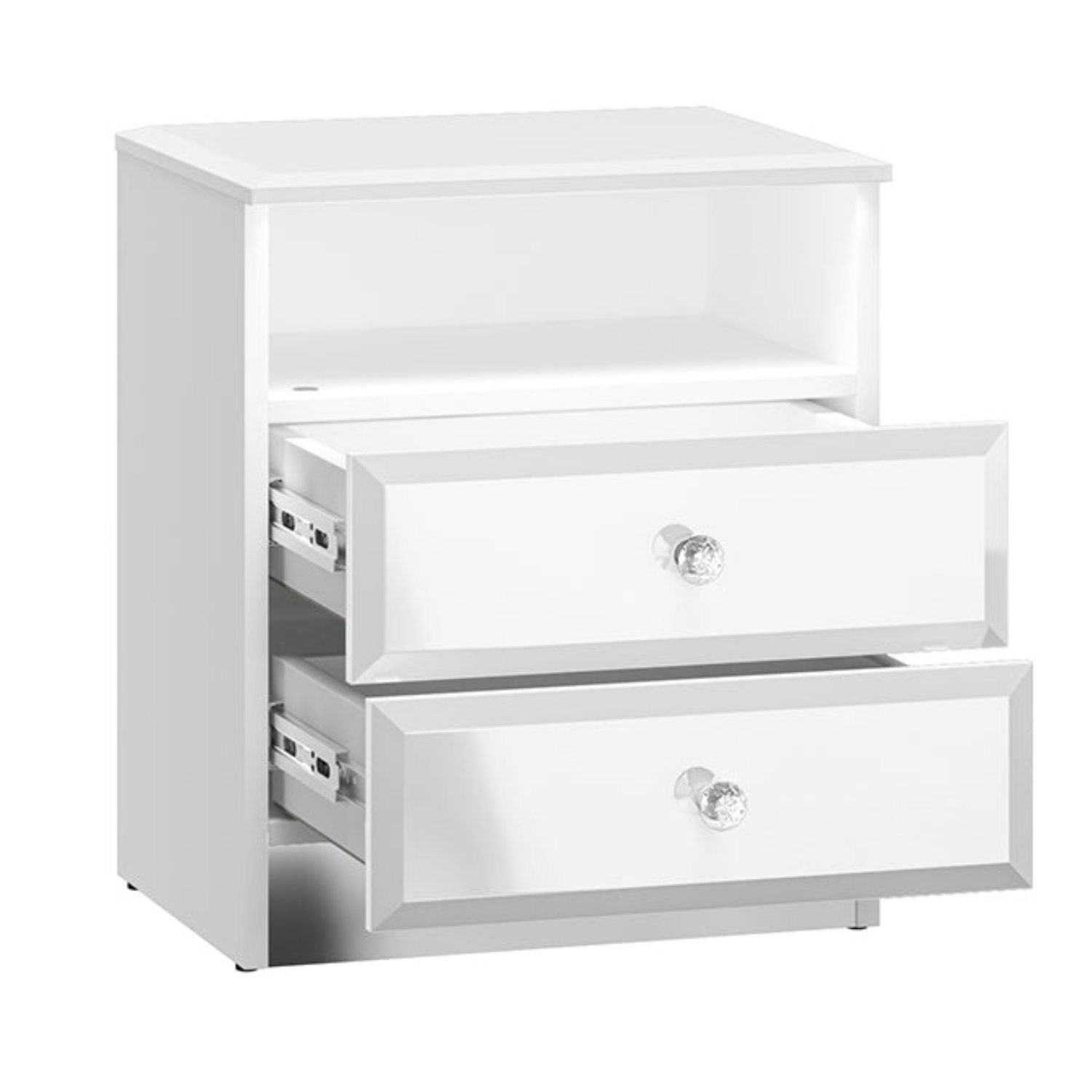 Table de Chevet  – Élégance Moderne en Blanc Brillant avec Bordure ABS Durable