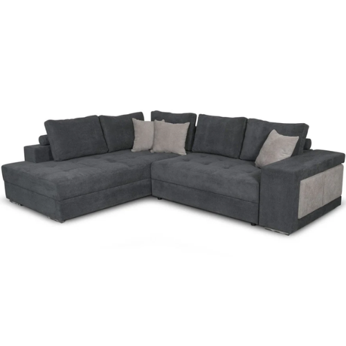 Canapé d'angle convertible avec 2 poufs et coffre en tissu