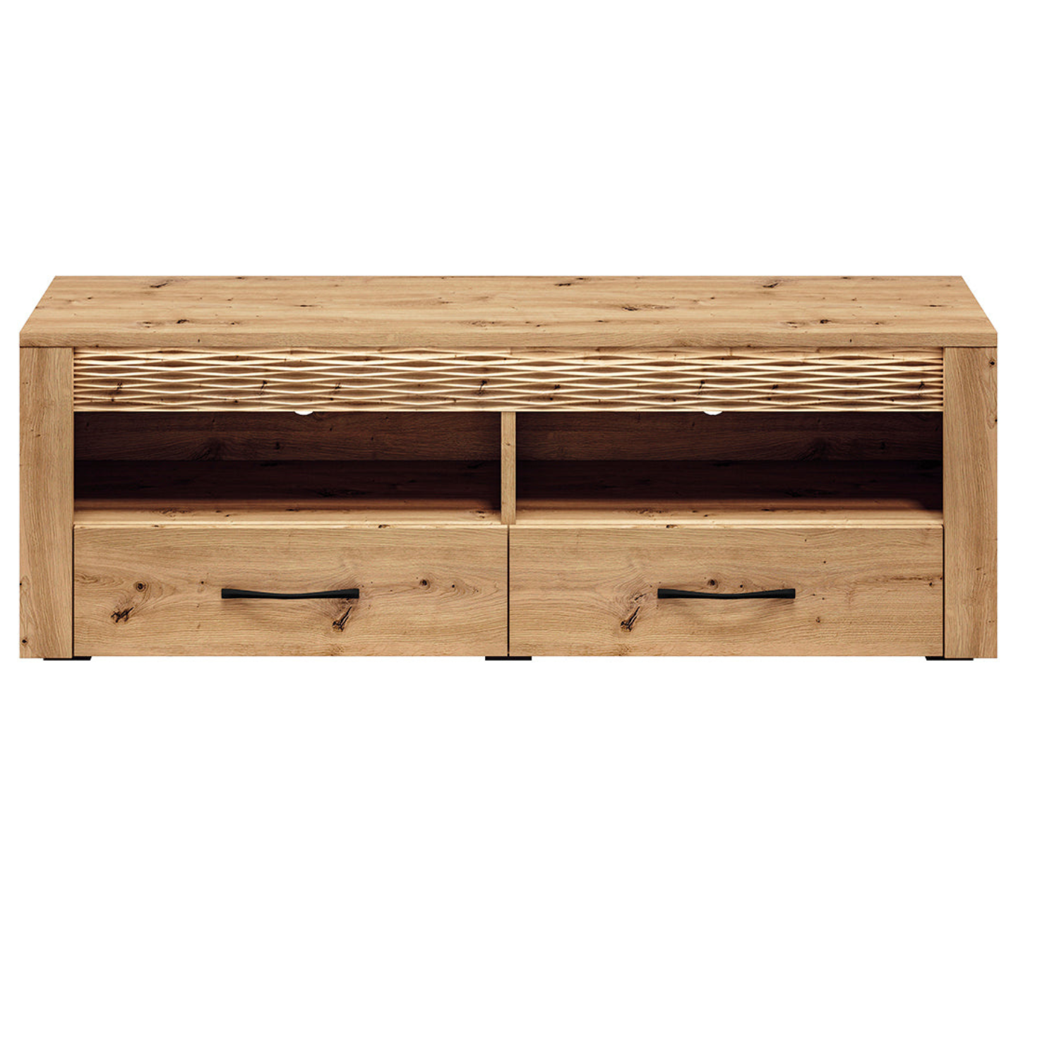 Meuble TV bas moderne – Collection Artisan Épure – Chêne artisanal & MDF rainuré – Tiroirs à extension totale