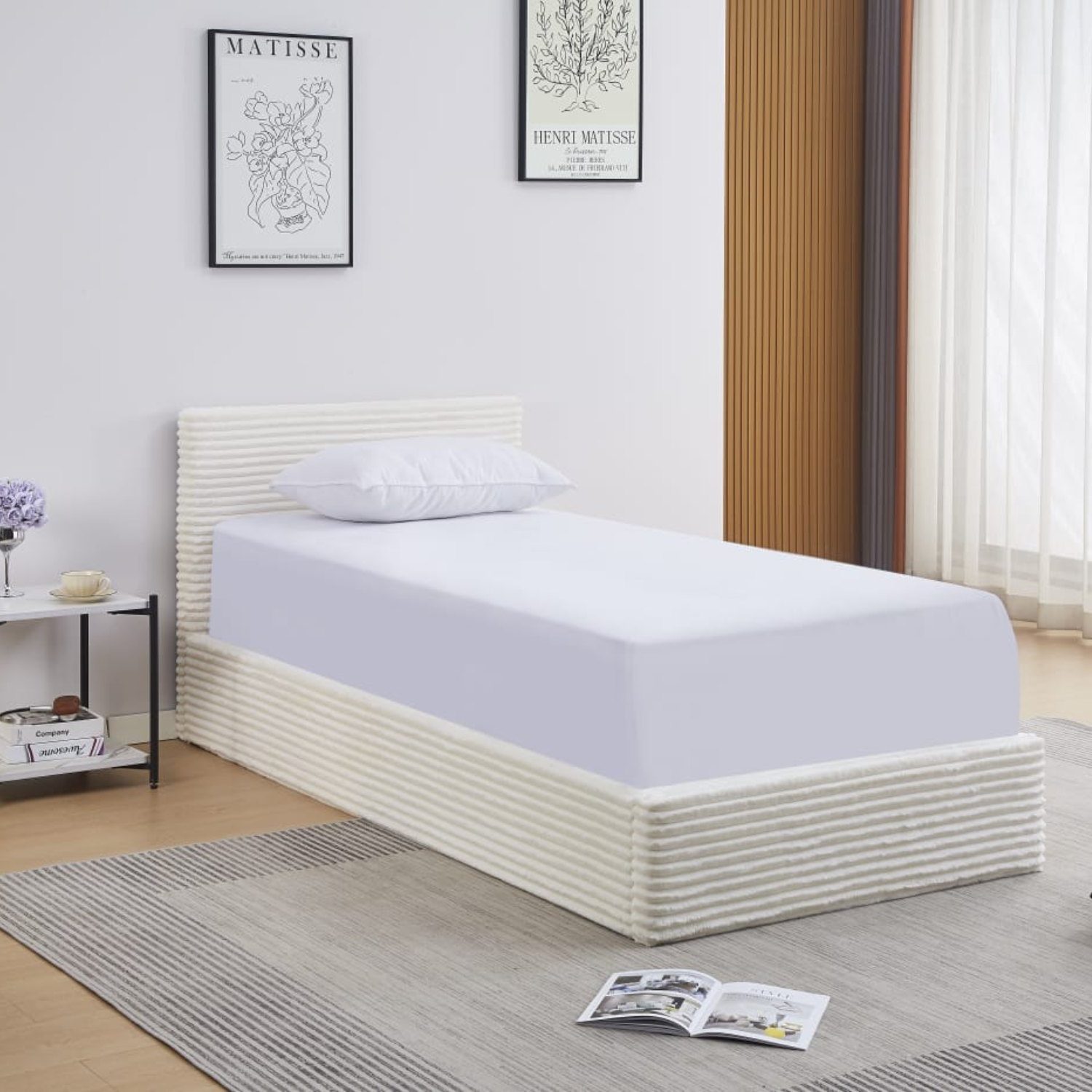 Lit Coffre Côtelé en Velours – Écru ou Gris – 90x190, 140x190, 160x200 cm