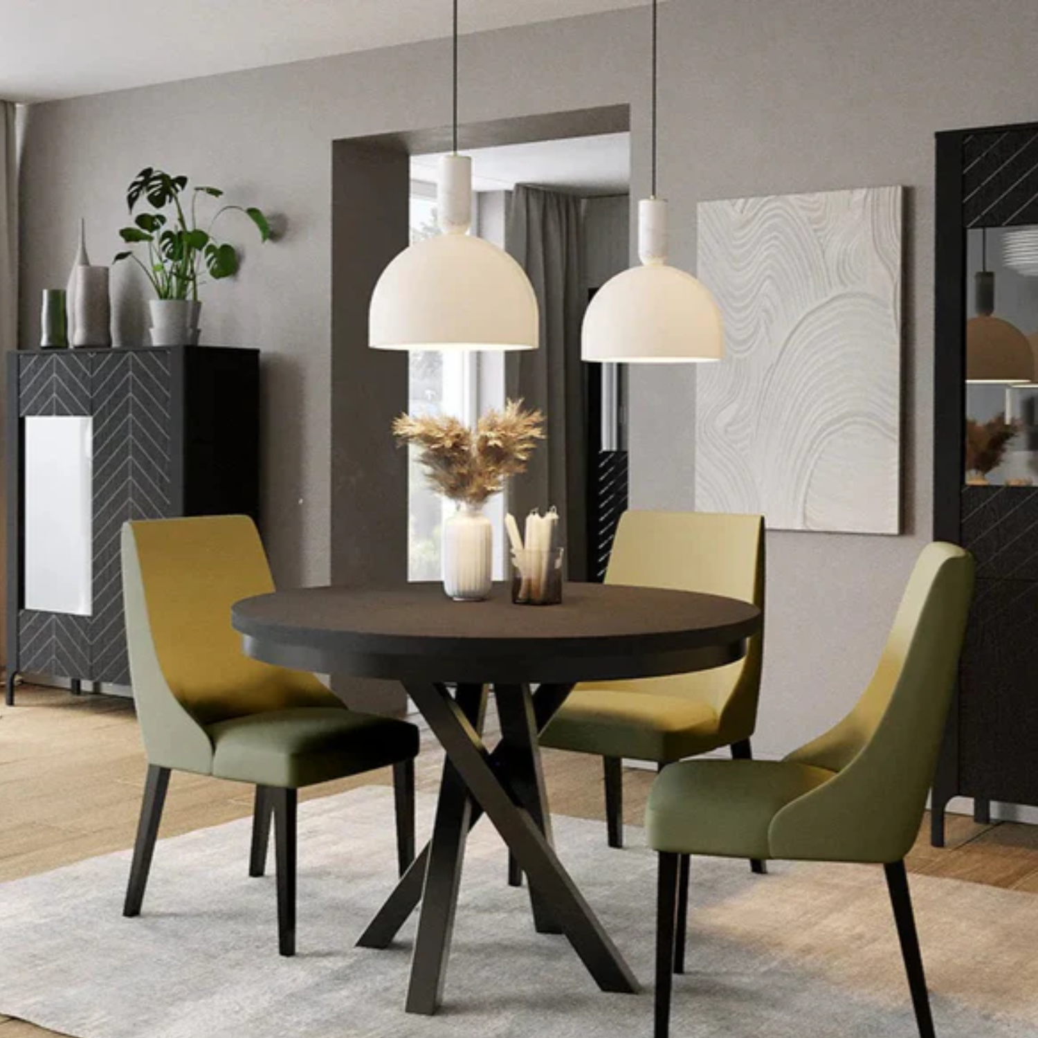 Table à manger Ronde extensible Contemporaine – Pieds Croisés