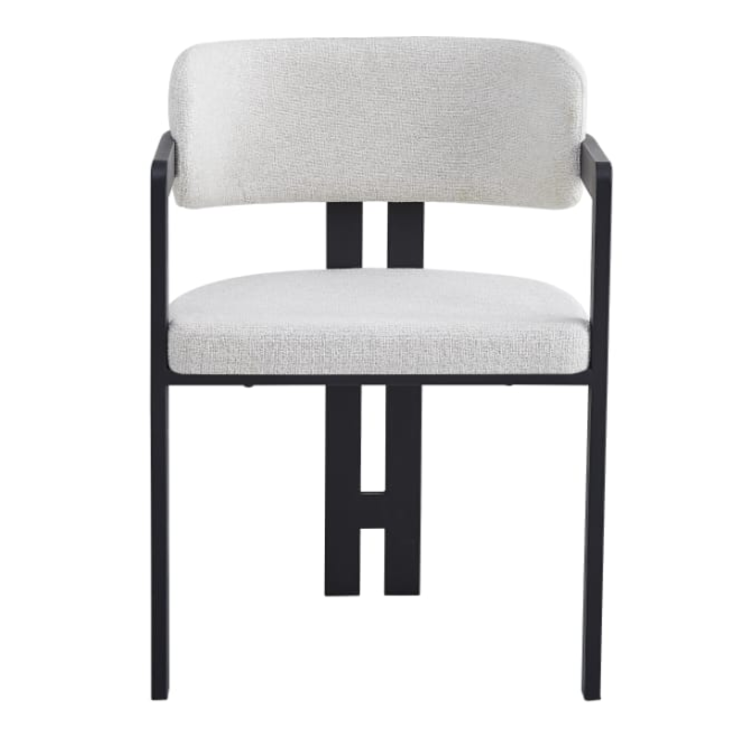 Chaise en  structure en métal noir avec assise en tweed latte confortable