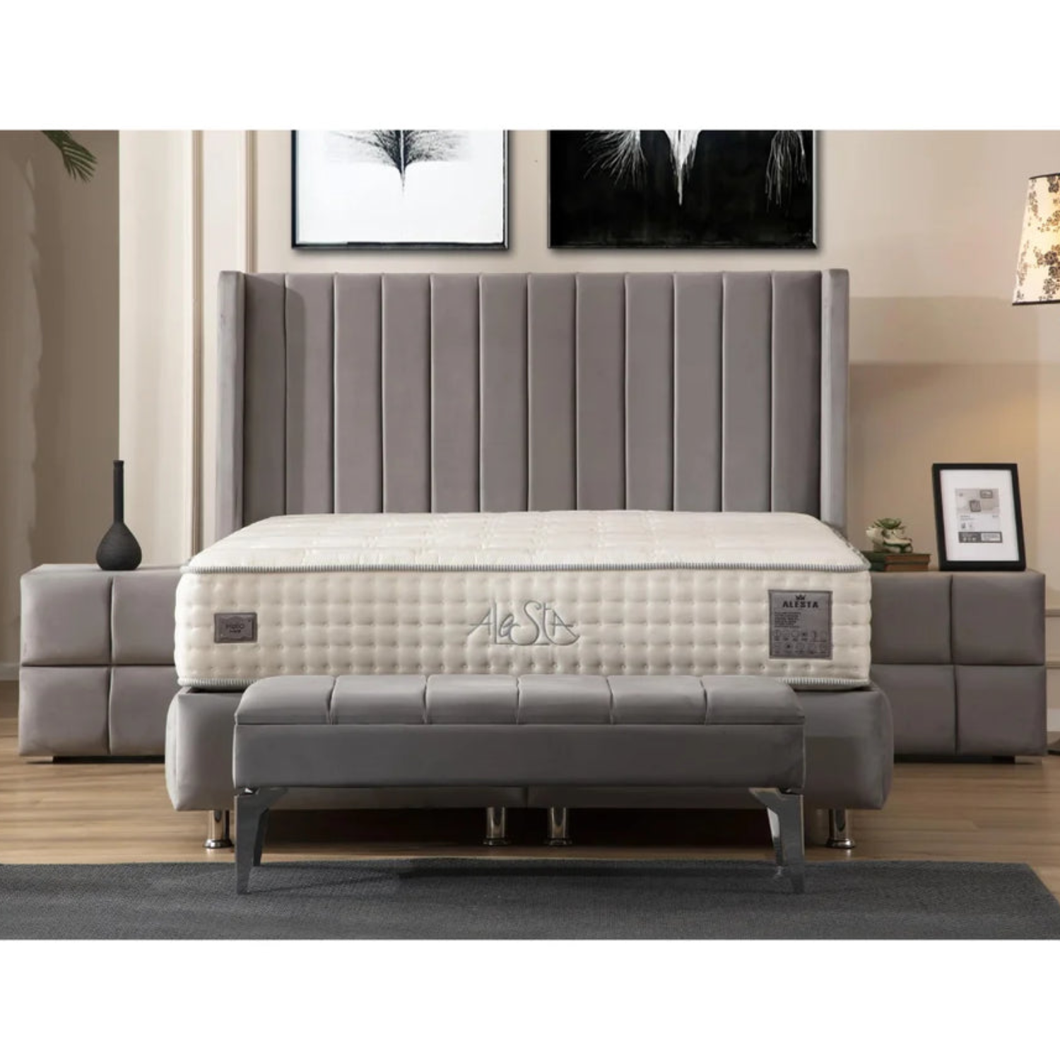 Lit avec Coffre de Rangement – Velours Gris ou Taupe 90x190 Cm