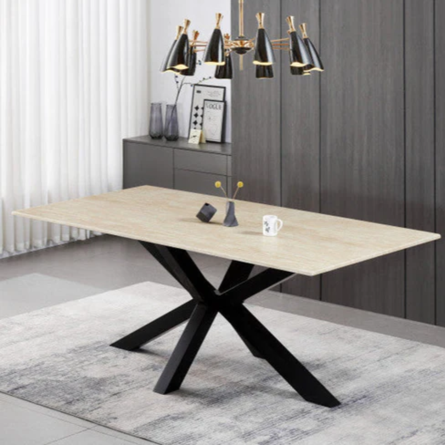 Table à Manger en Marbre Artificiel avec piétement en acier