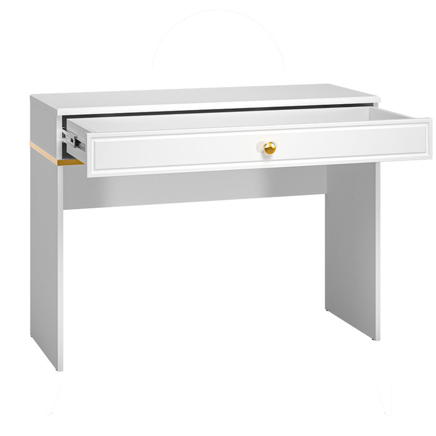 Table de Coiffeuse en Bois Laqué Brillant avec Pieds en Métal Doré