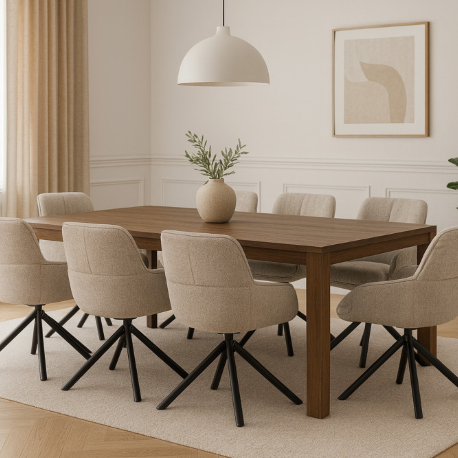 Chaise design – Assise et dossier en tissu, piétement acier (Gris / Blanc)