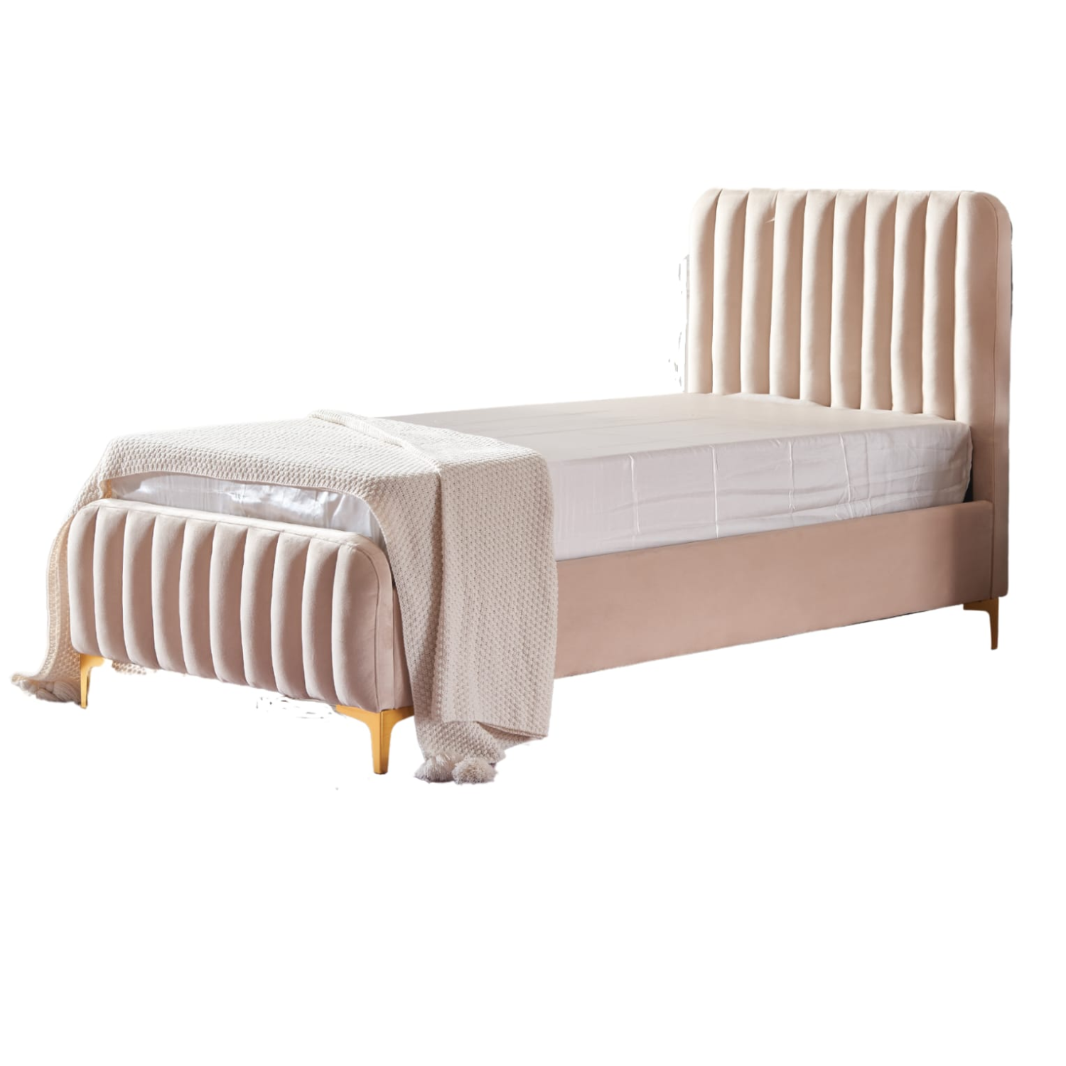 Lit revêtement en velours et sommier à latte en bois