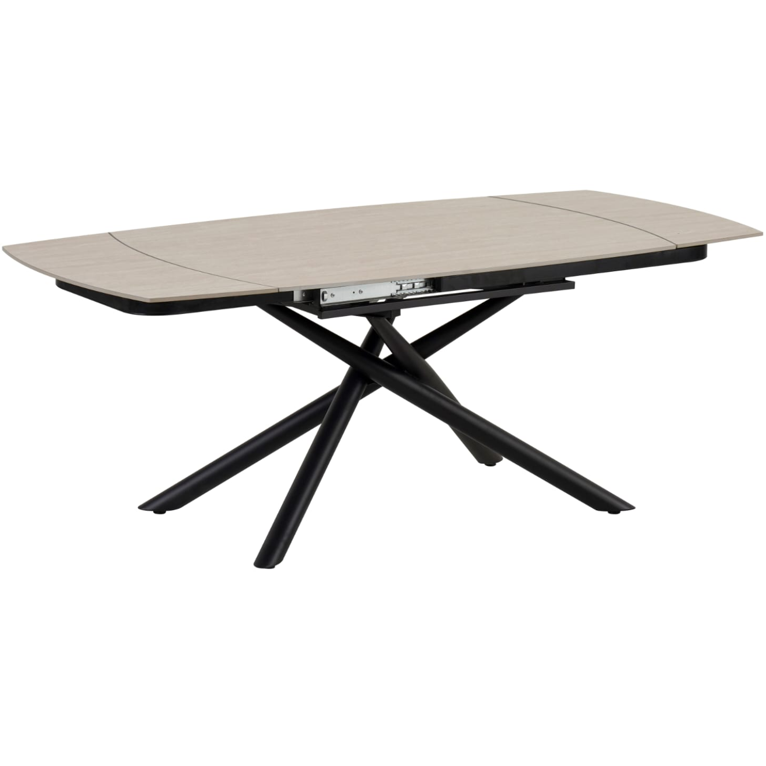 Table à manger extensible  – Plateau céramique travertin mat ou blanc – Pied métal noir –  129/189x89x76 cm