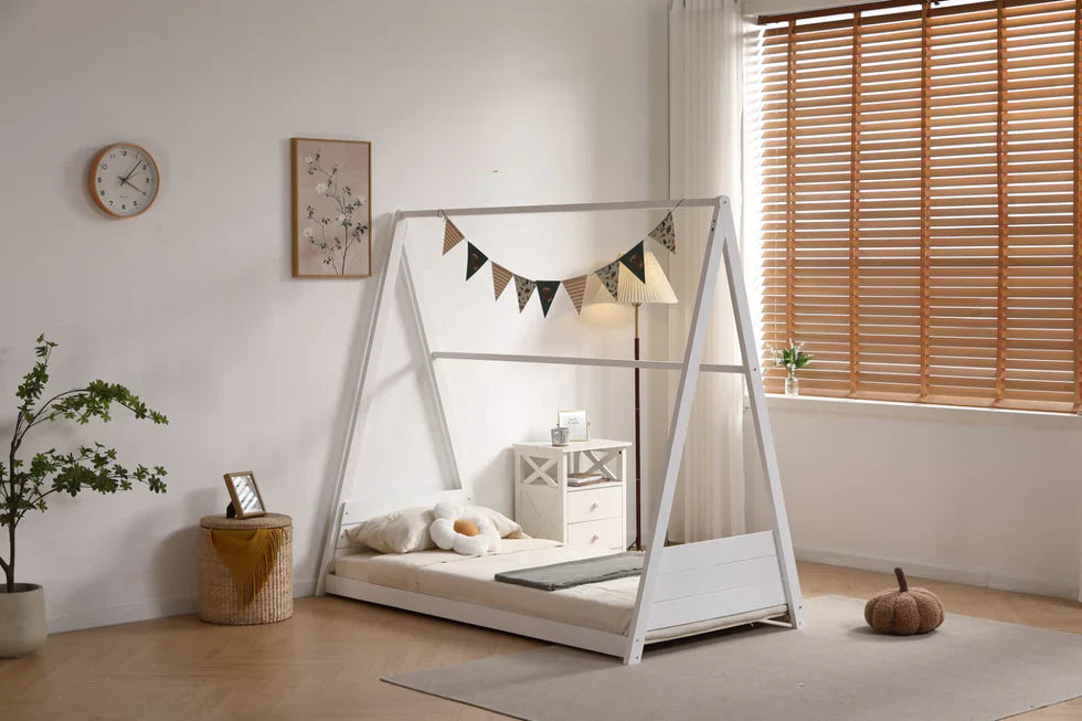 Lit simple Natura – Structure bois blanc & gris, ambiance naturelle 90x190 Cm|Destockage|Decora Home