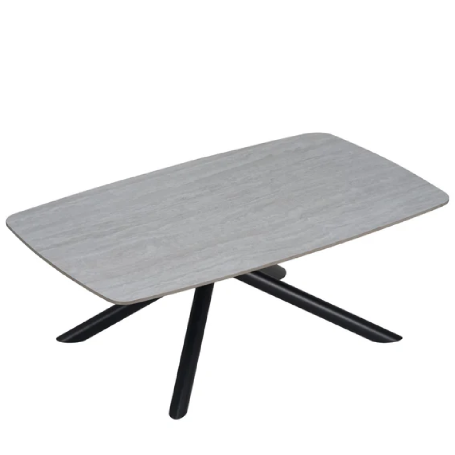 Table basse – Céramique travertin & pieds en métal noir – 120x70x45 cm