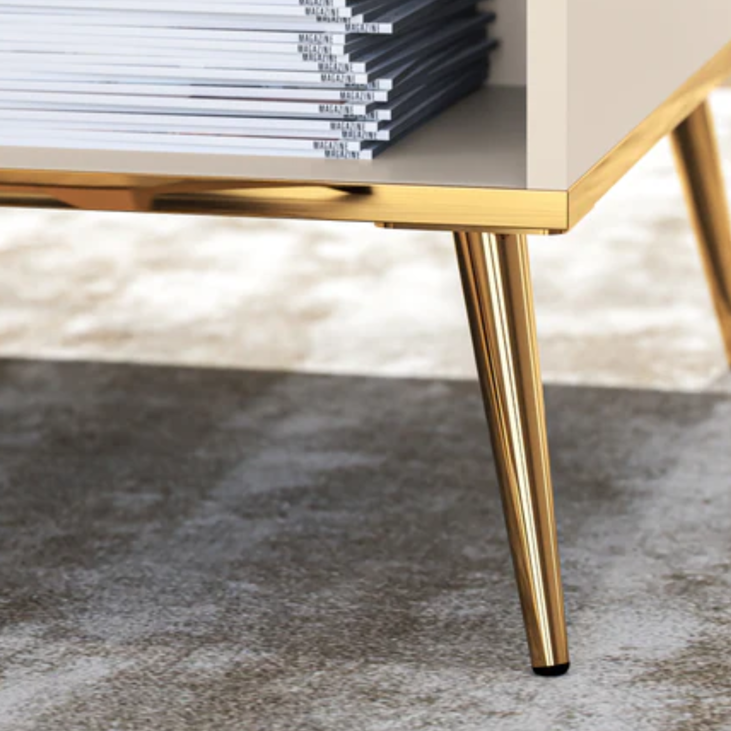 Table Basse  - Design Cachemire avec Pieds Dorés et Rangements Spacieux