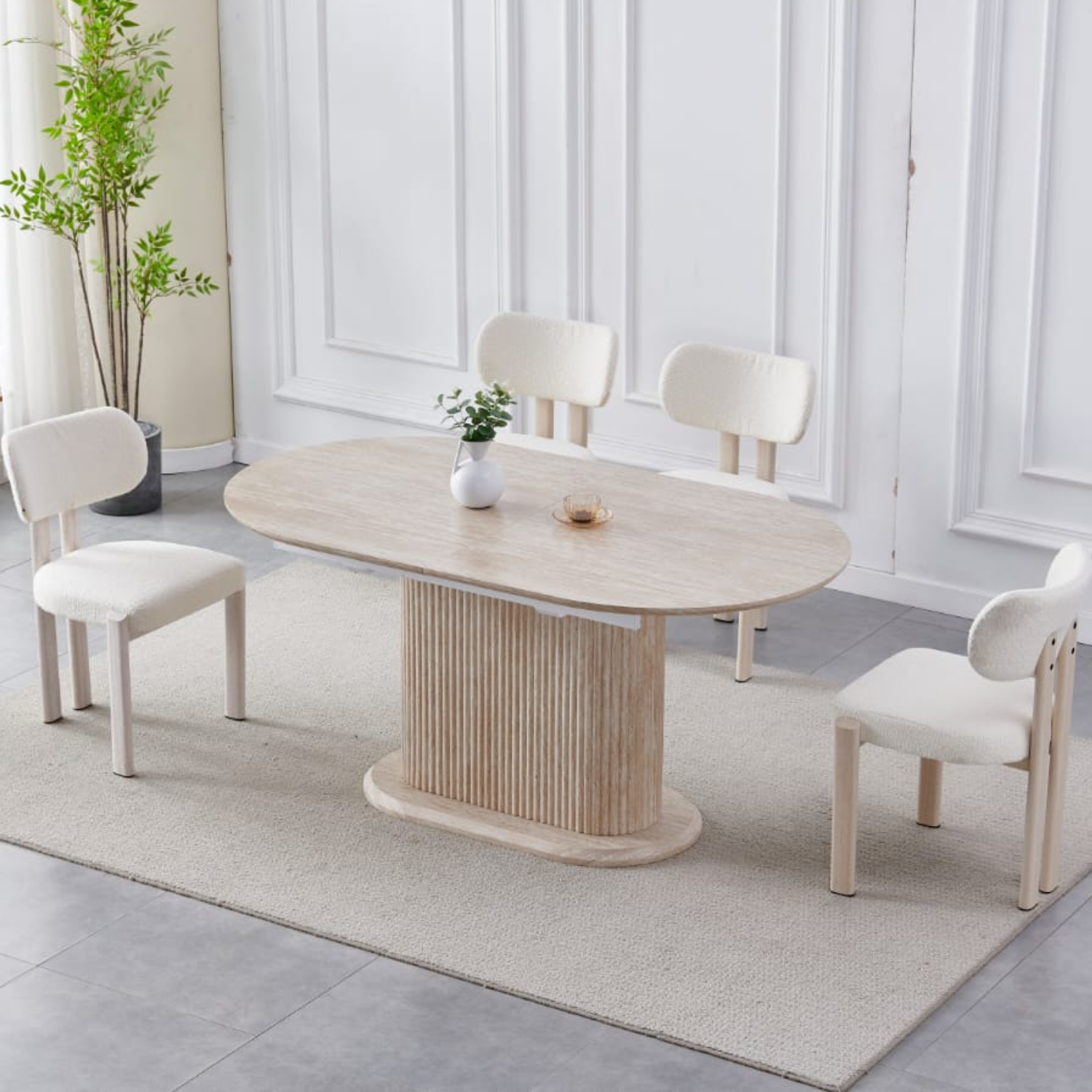Table à manger extensible – Plateau céramique effet travertin - 160-200 Cm