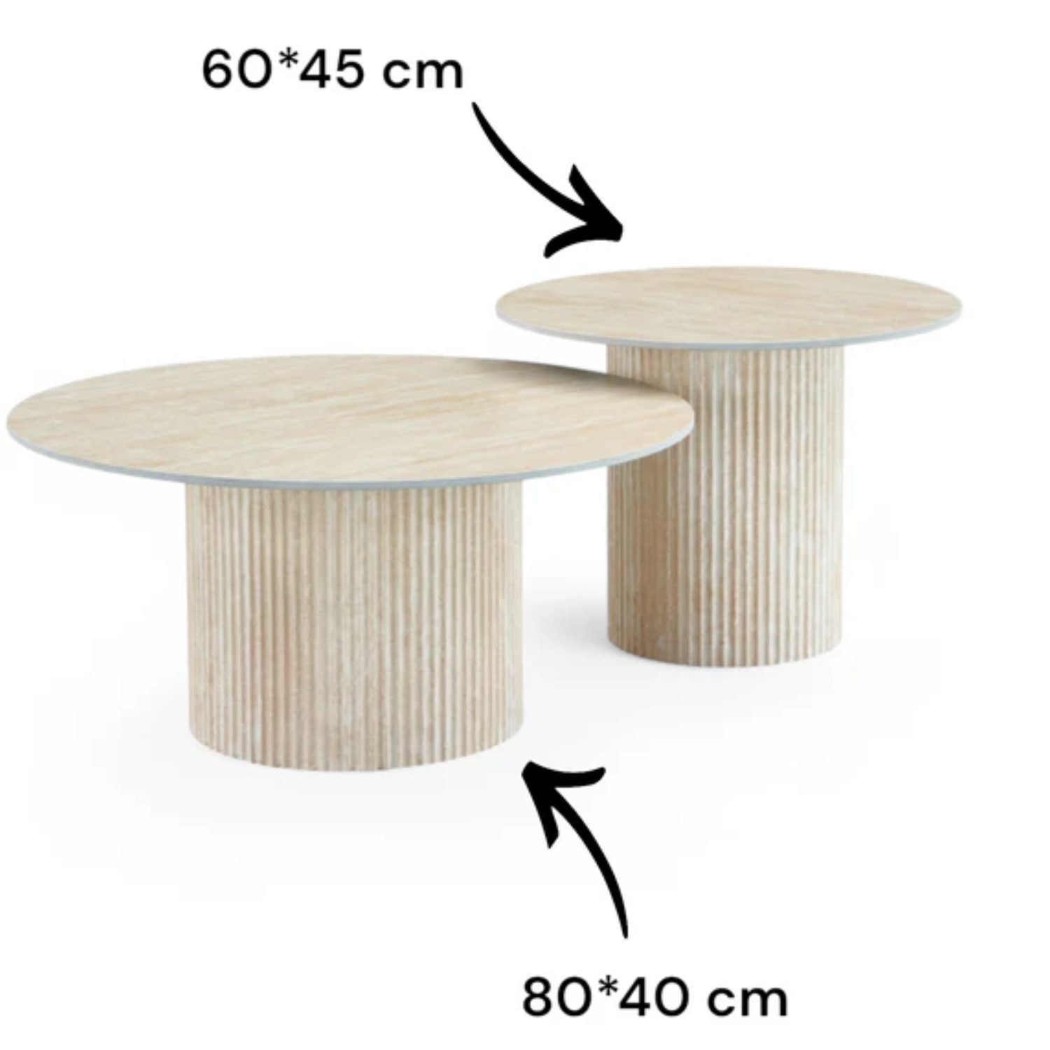 Table basse Plateau marbre en Céramique et Piètement Travertin