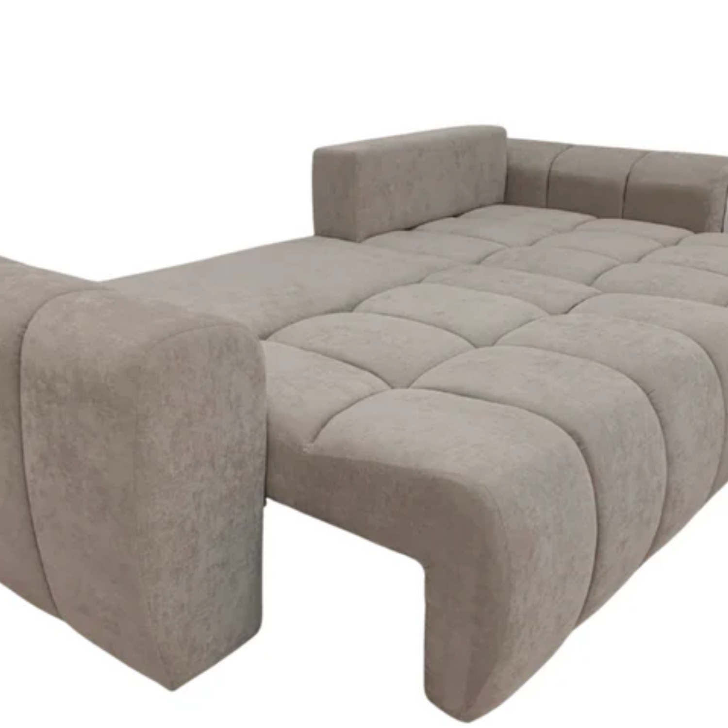 Canapé d’angle convertible en tissu Taupe, fonction couchage et coffre intégré