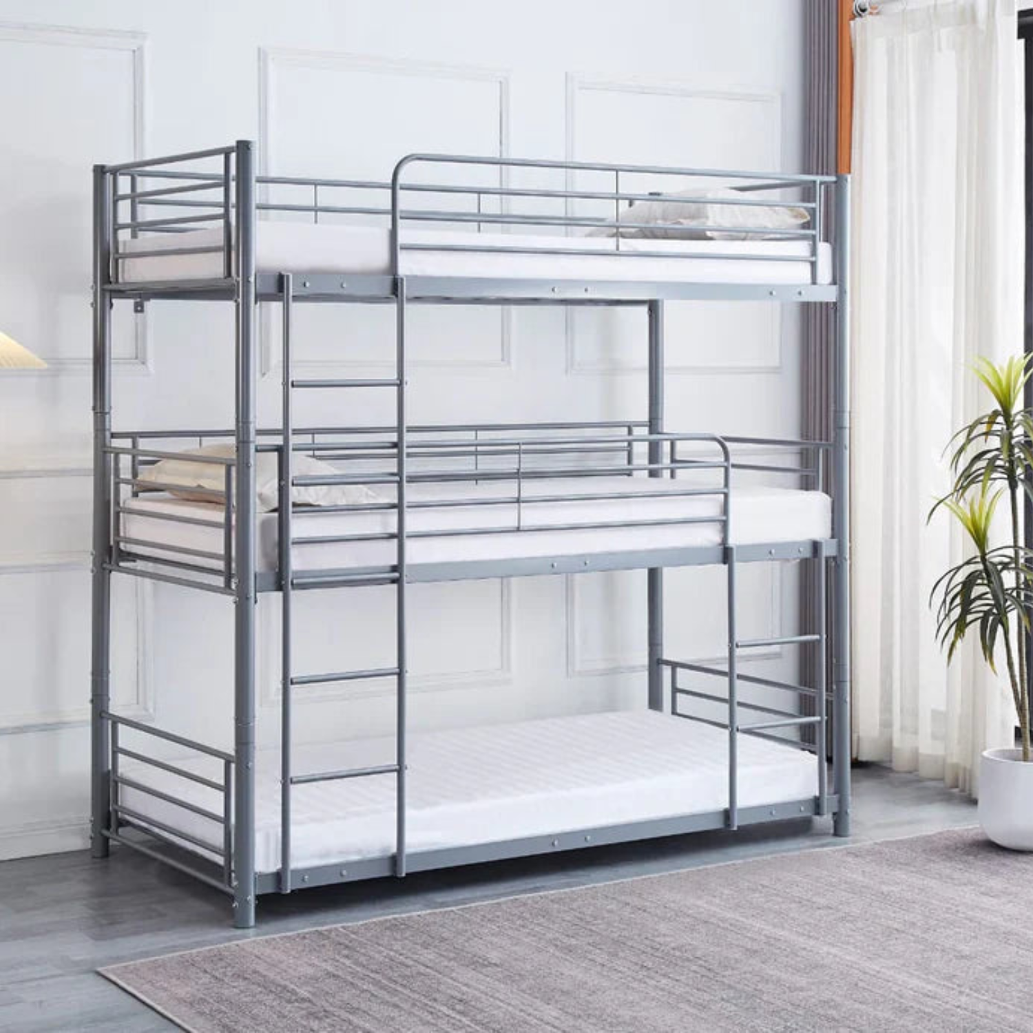 Lit superposé TRIO revêtement et sommier en acier 90 x 190 cm