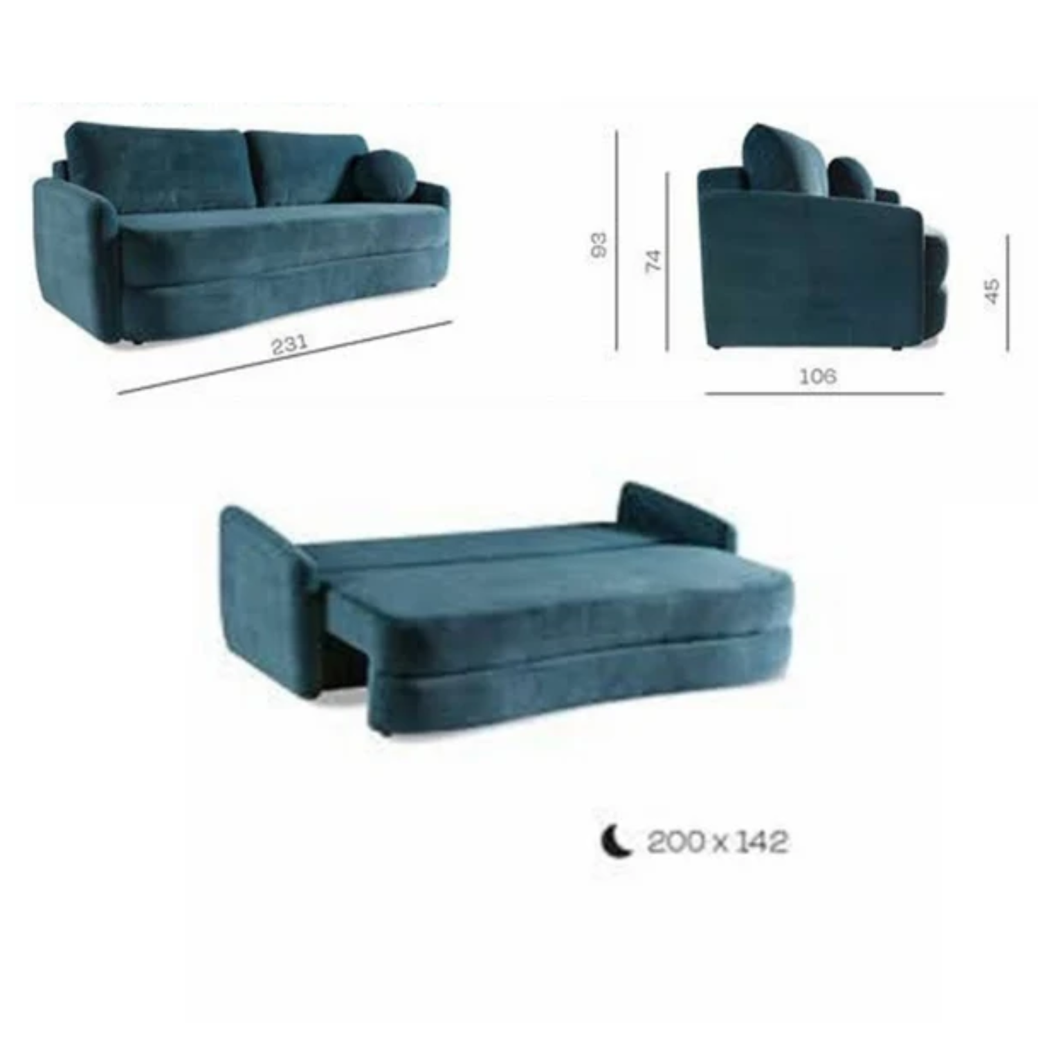 Canapé convertible avec fonction couchage, coffre de rangement et revêtement en tissu