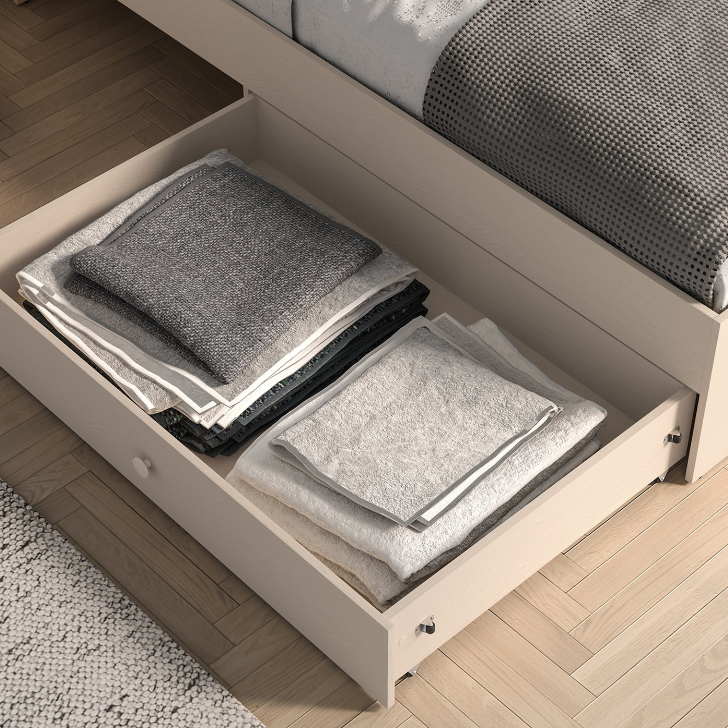 Lit enfant Moderne avec Tête de Lit en Velours Beige et Structure en Sable du Désert – Design Élégant et Confort Assuré