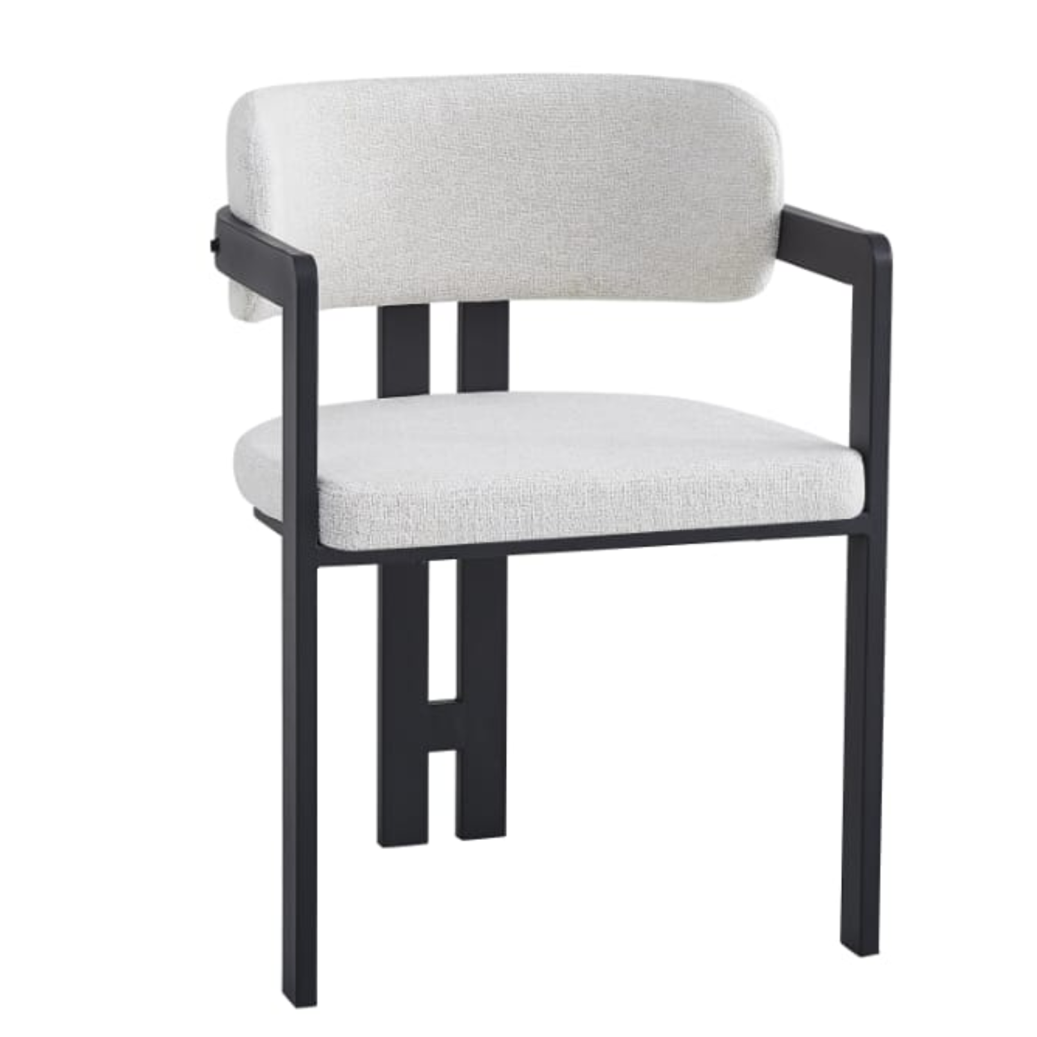 Chaise en  structure en métal noir avec assise en tweed latte confortable