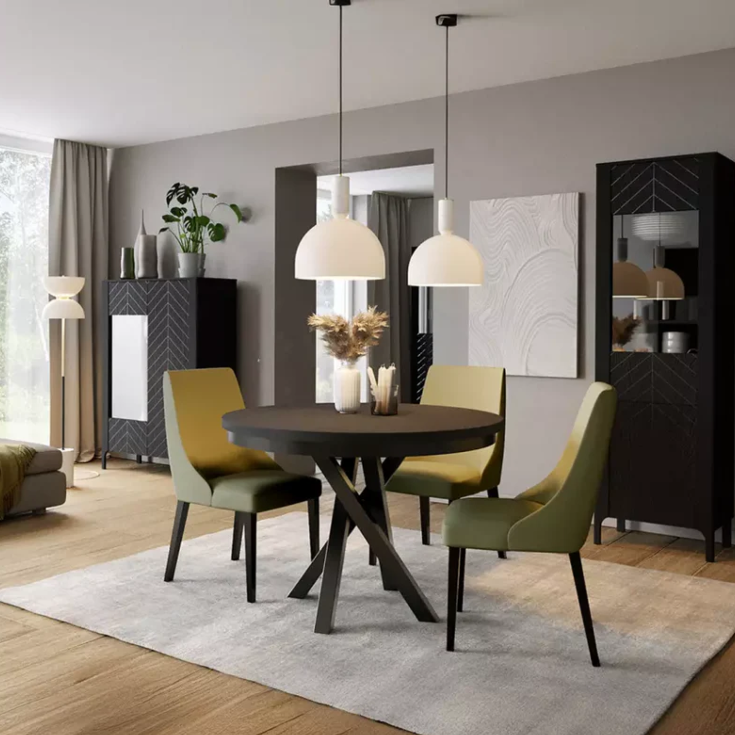 Table à manger Ronde extensible Contemporaine – Pieds Croisés
