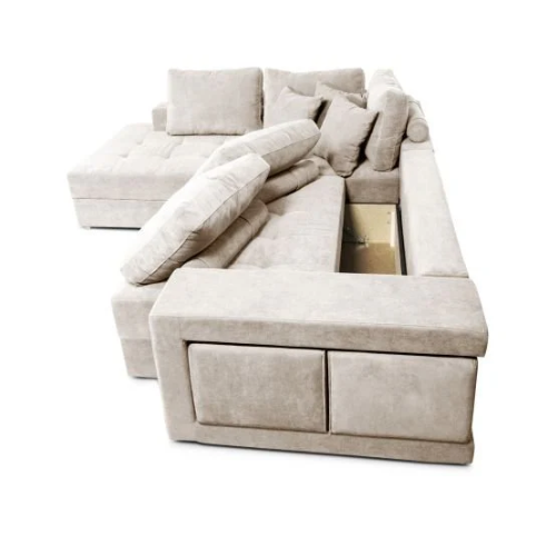 Canapé d'angle convertible avec 2 poufs et coffre en tissu
