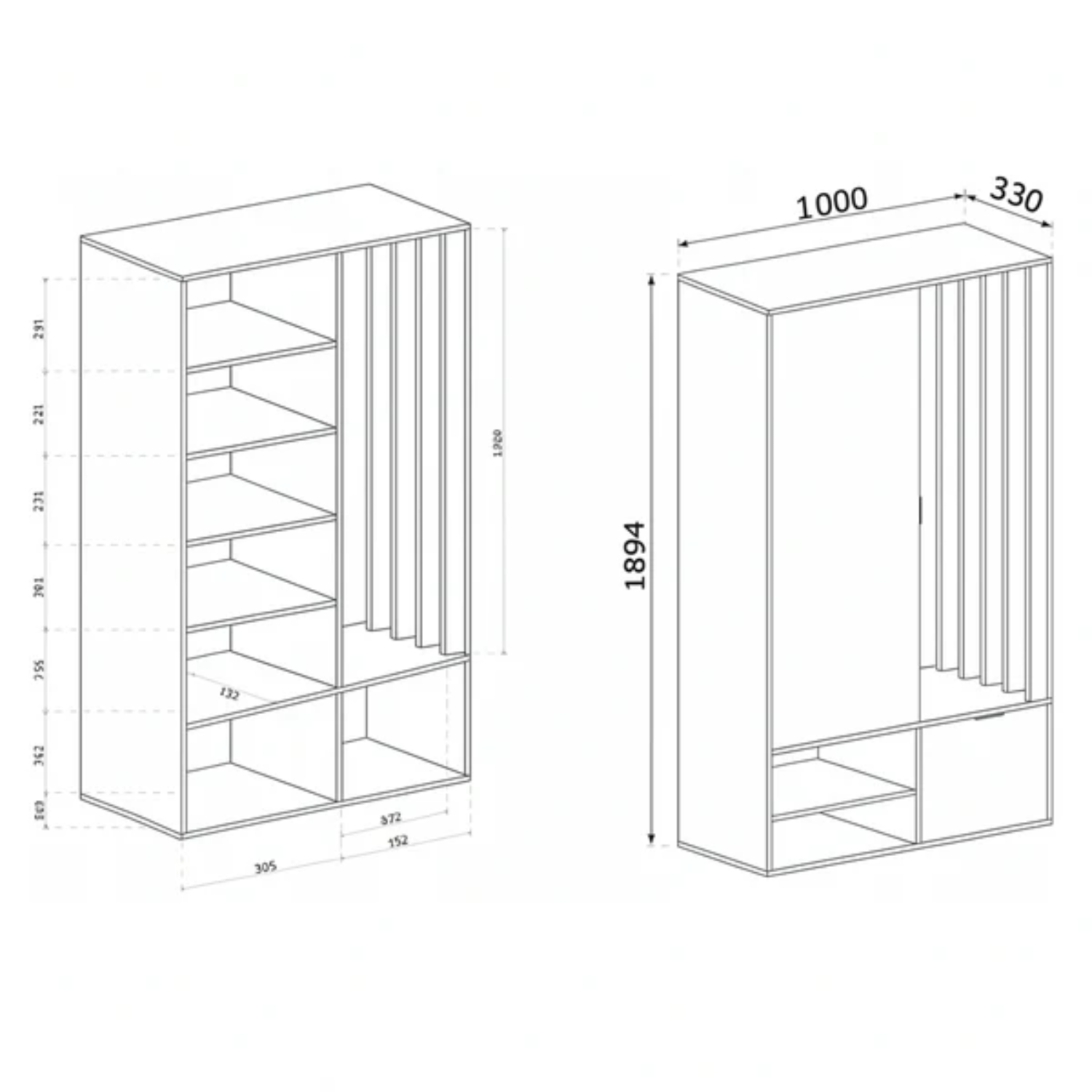 Placard d’entrée avec miroir – 100 cm – meuble de couloir design avec rangement chaussures
