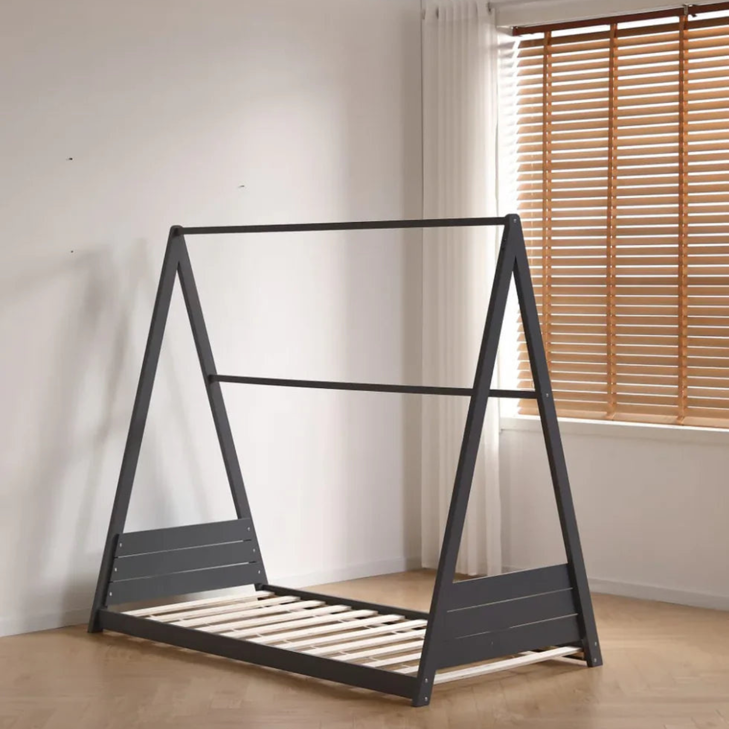 Lit simple Natura – Structure bois blanc & gris, ambiance naturelle 90x190 Cm