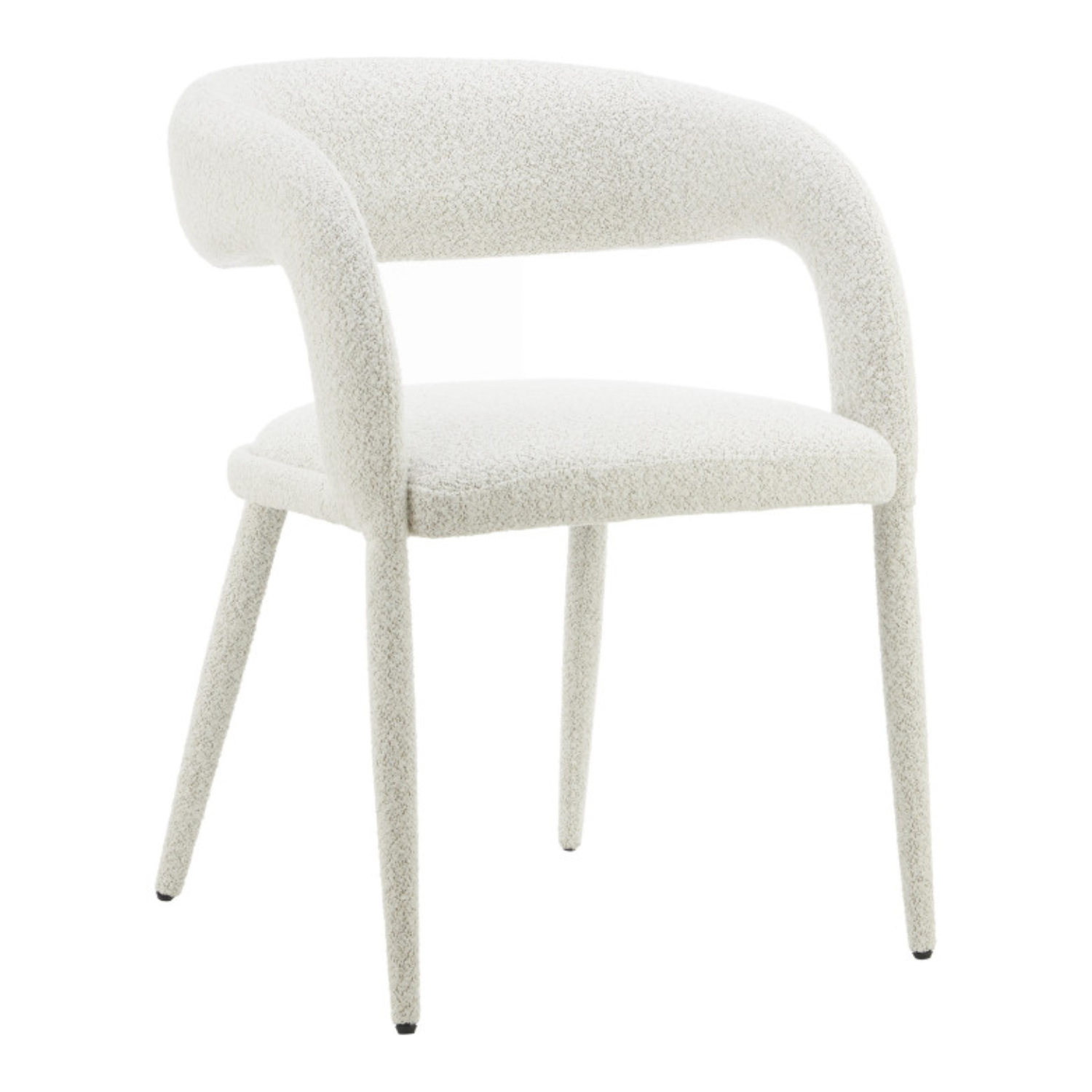 Chaise design – Assise et dossier en tissu bouclé, piétement acier (Beige / Blanc)