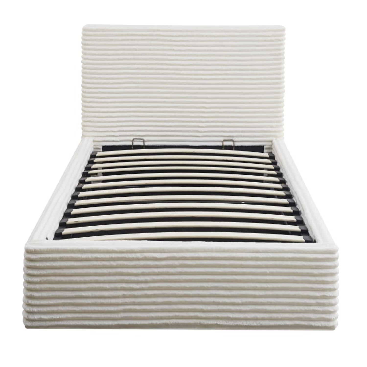 Lit Coffre Côtelé en Velours – Écru ou Gris – 90x190, 140x190, 160x200 cm