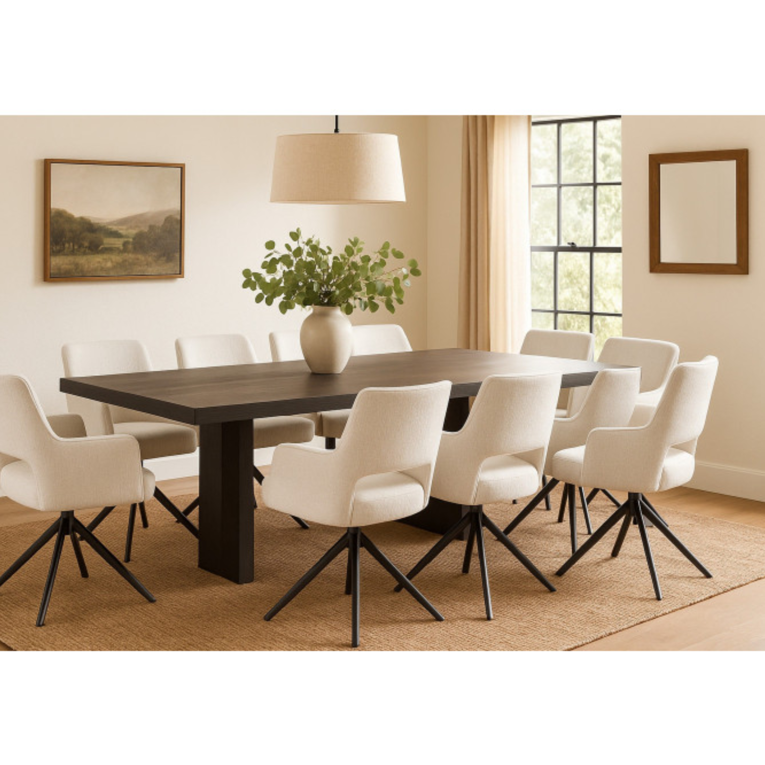 Chaise pivotante 360° – Tissu bouclé avec ressorts ensachés & piètement acier noir (Beige ou Taupe)