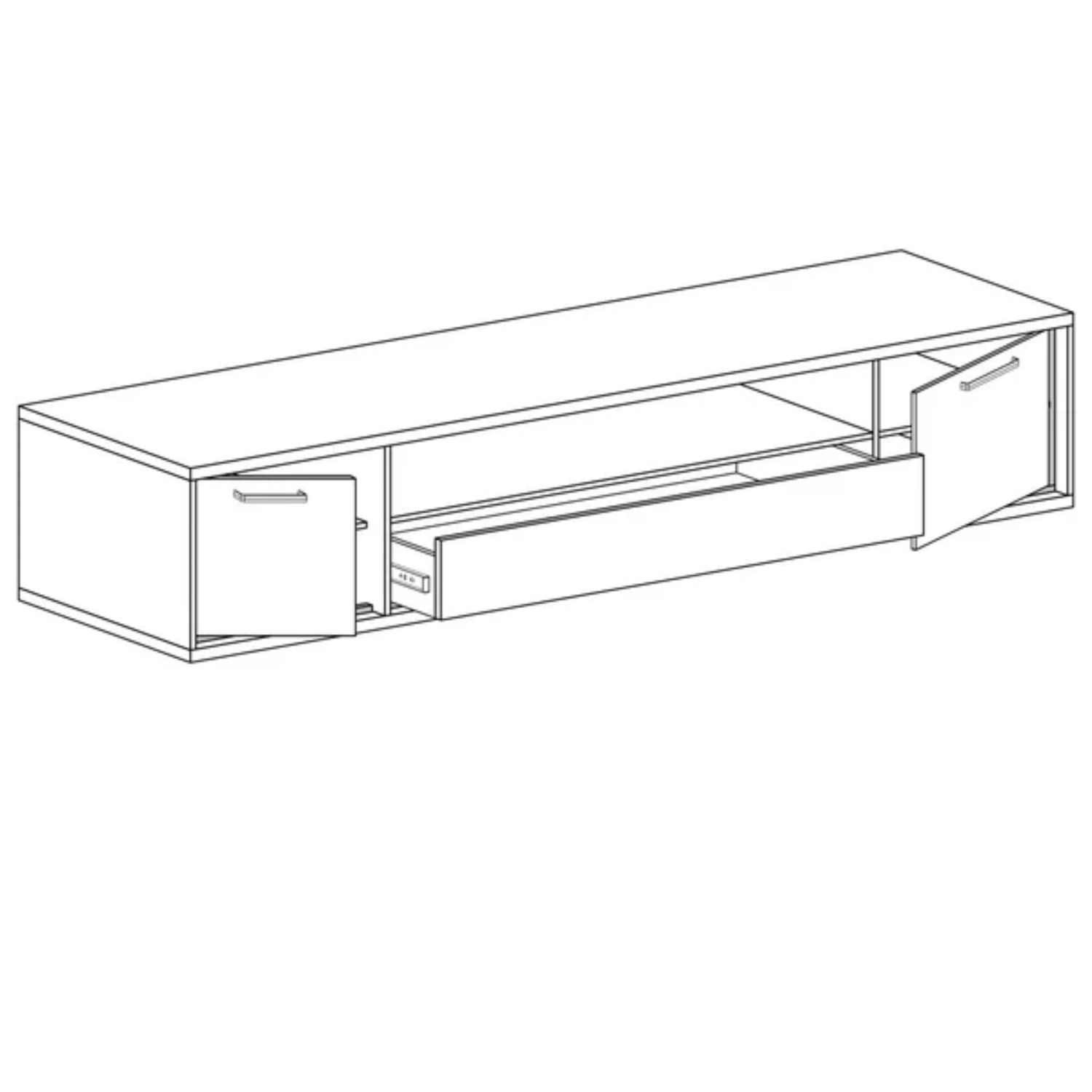 Meuble TV avec tiroir et étagères – teinte bois naturelle en deux dimensions – 139 cm et 181 cm