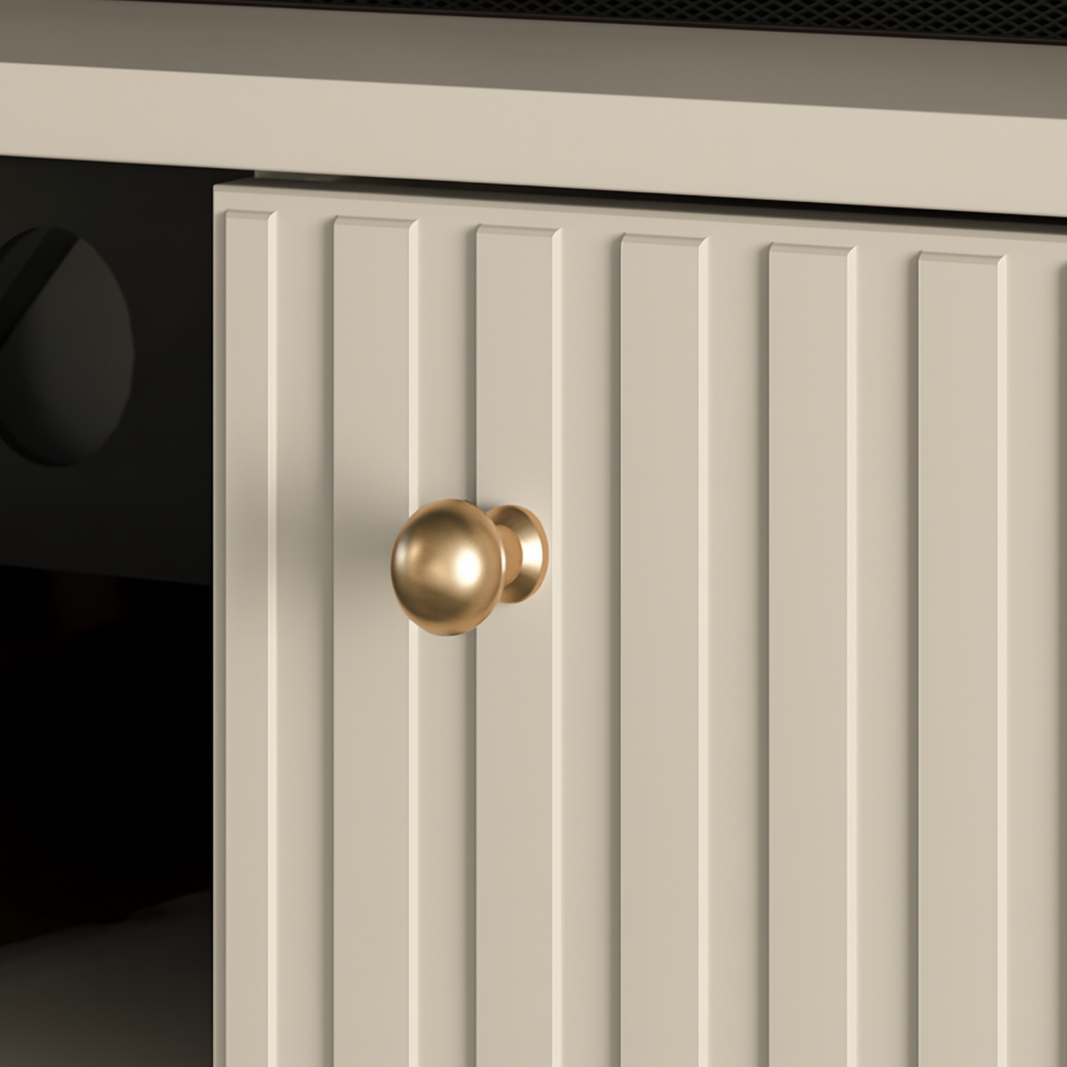 Meuble TV SOFINA 160 cm – Cachemire élégant – 2 niches fermées et étagères ouvertes