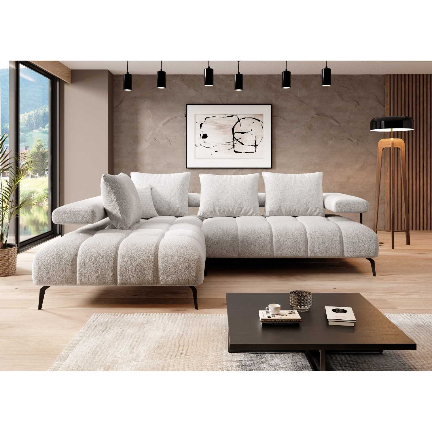 Canapé d’angle moderne avec réglage électrique de la profondeur d’assise