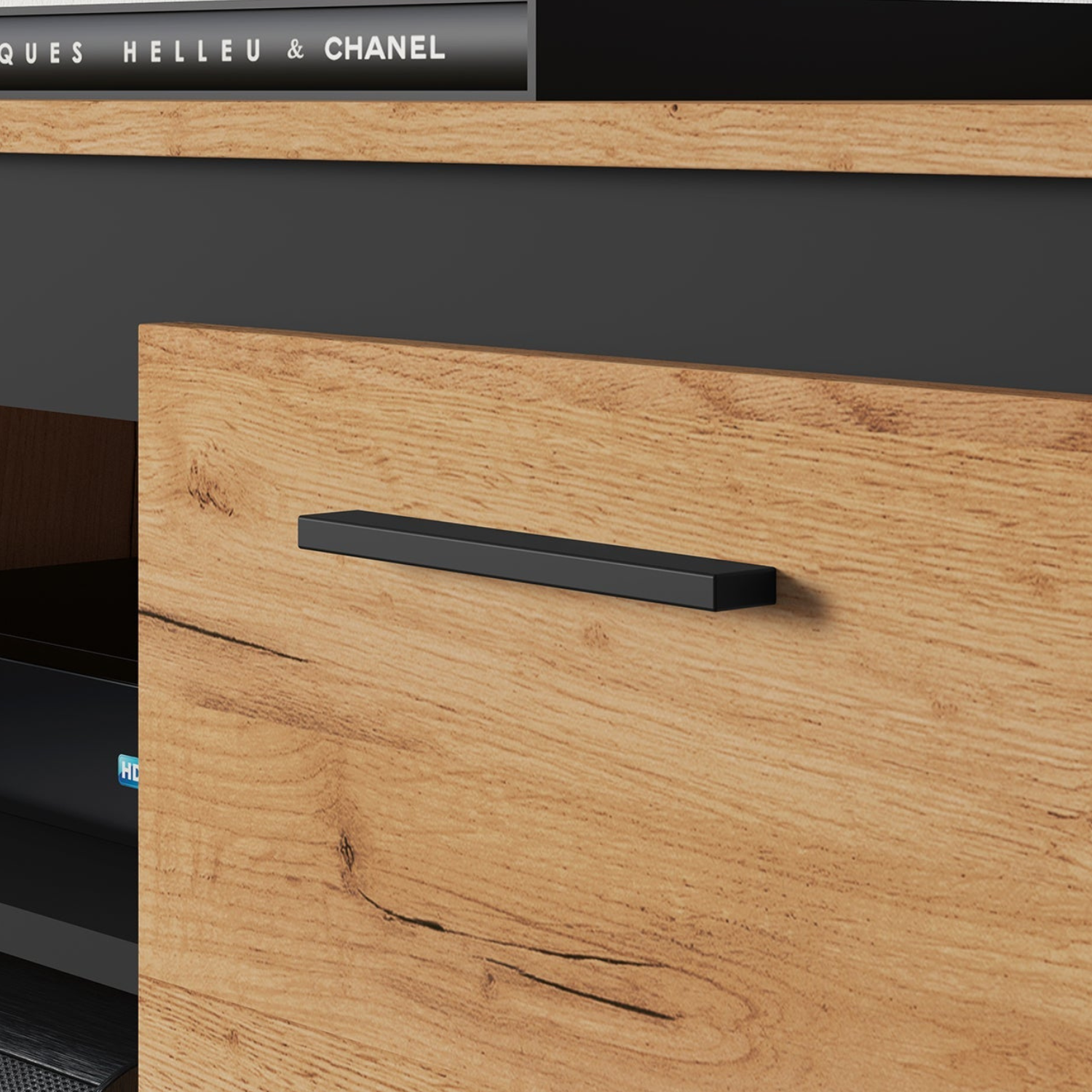 Meuble TV moderne – Chêne Craft Or et Noir – Résistant aux rayures et à l’humidité