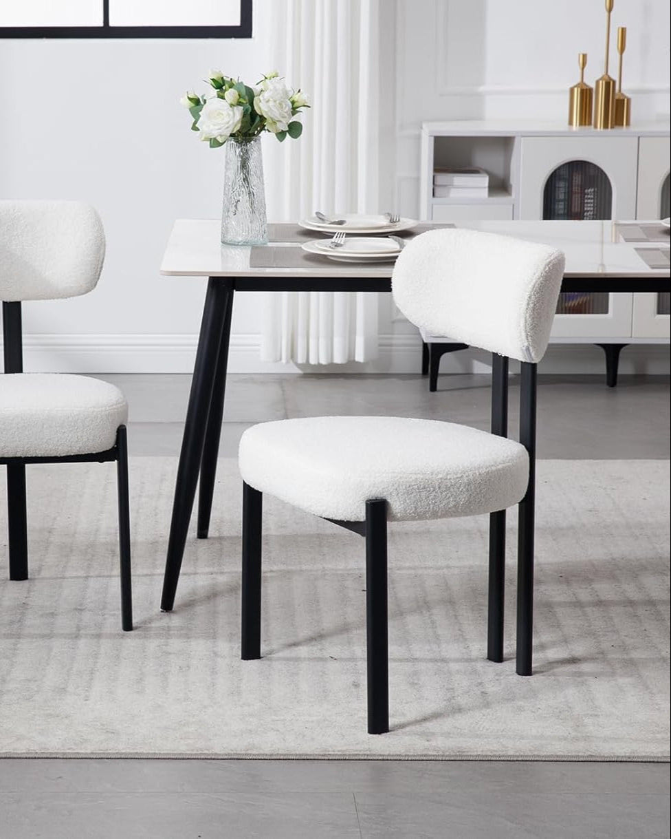 Lot de 4 Chaises  – Tissu Blanc – Élégance Moderne & Confort au Quotidien - Decora Home