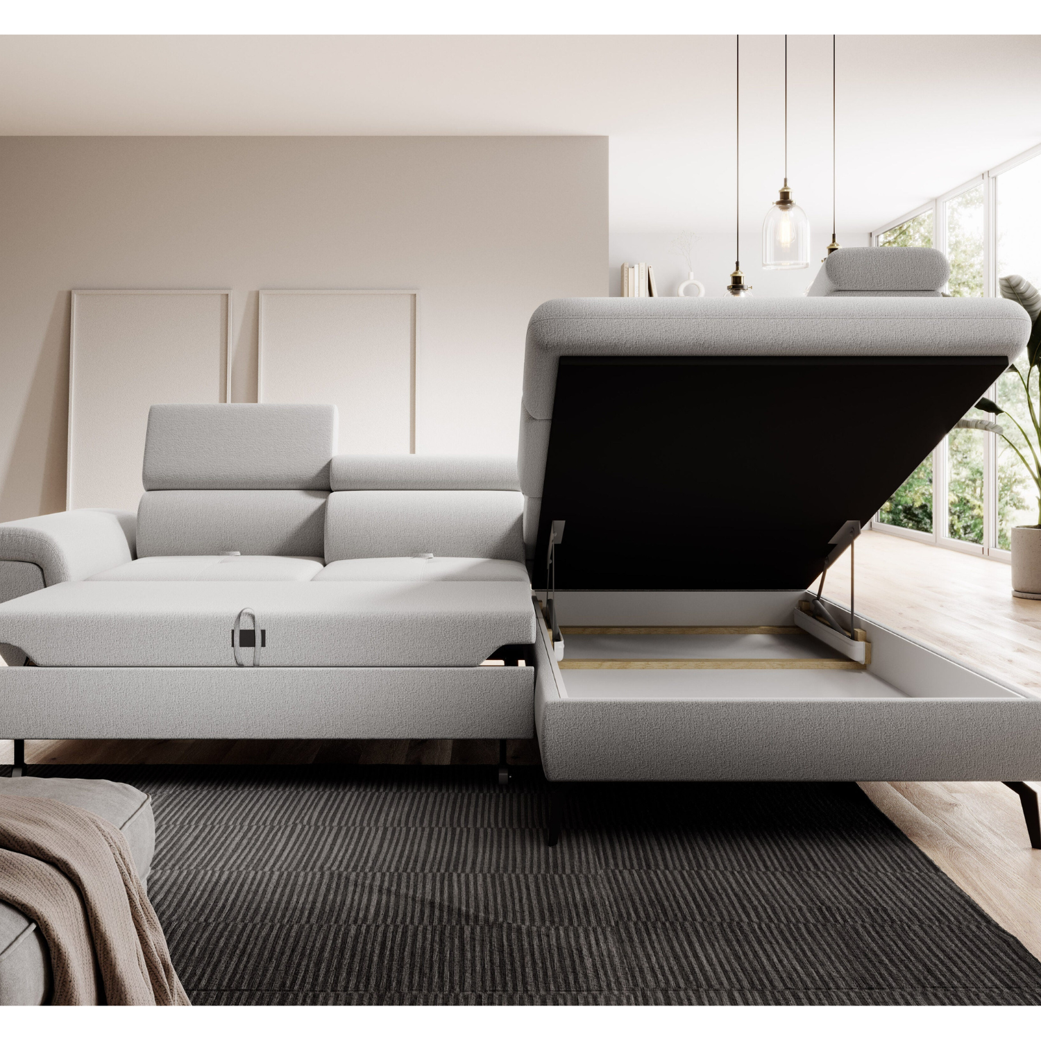 Canapé d’angle L – Design contemporain, convertible avec coffre de rangement et confort personnalisé