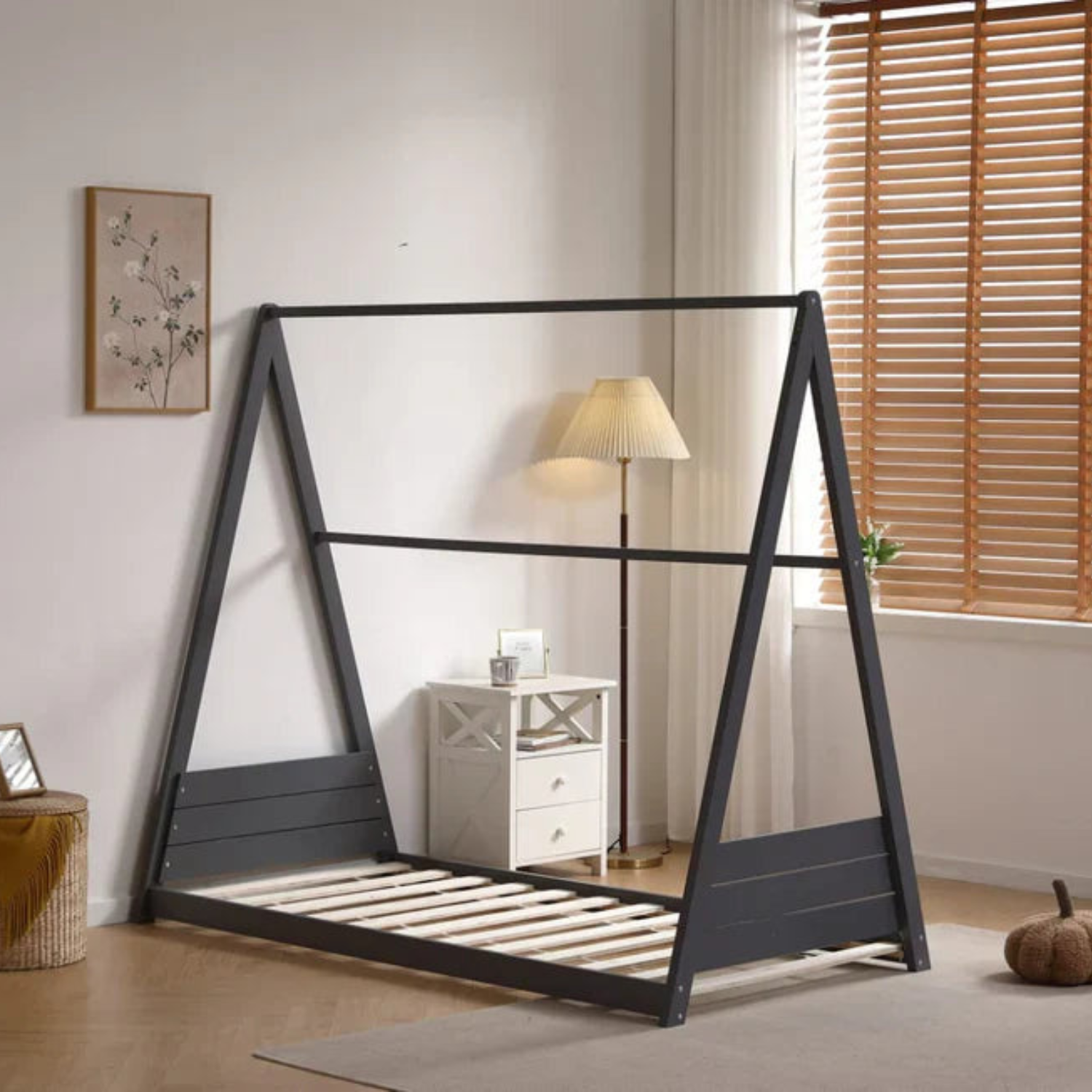 Lit simple Natura – Structure bois blanc & gris, ambiance naturelle 90x190 Cm