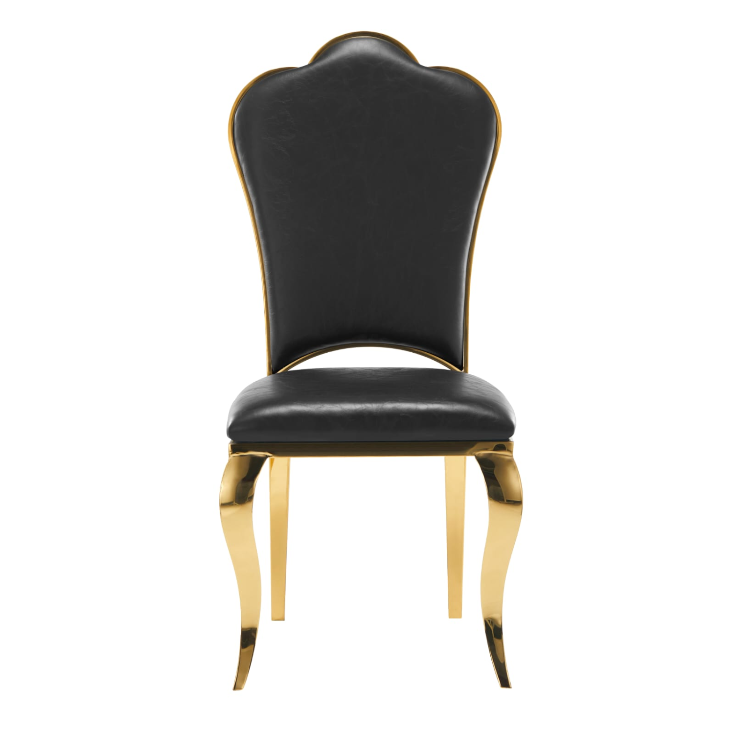 Chaise Gold avec  Assise simili-cuir et  Piètement acier inoxydable doré ou argenté