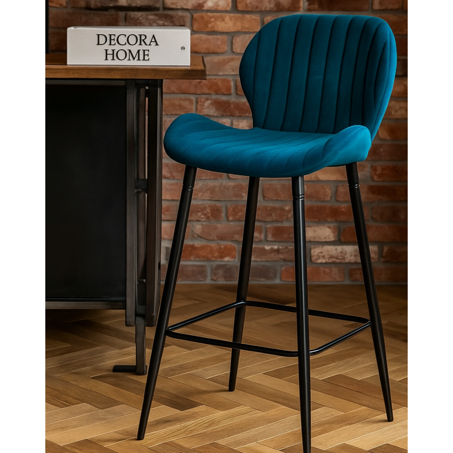 chaise de bar– Assise rembourrée en tissu, structure métal noir, design moderne et confortable
