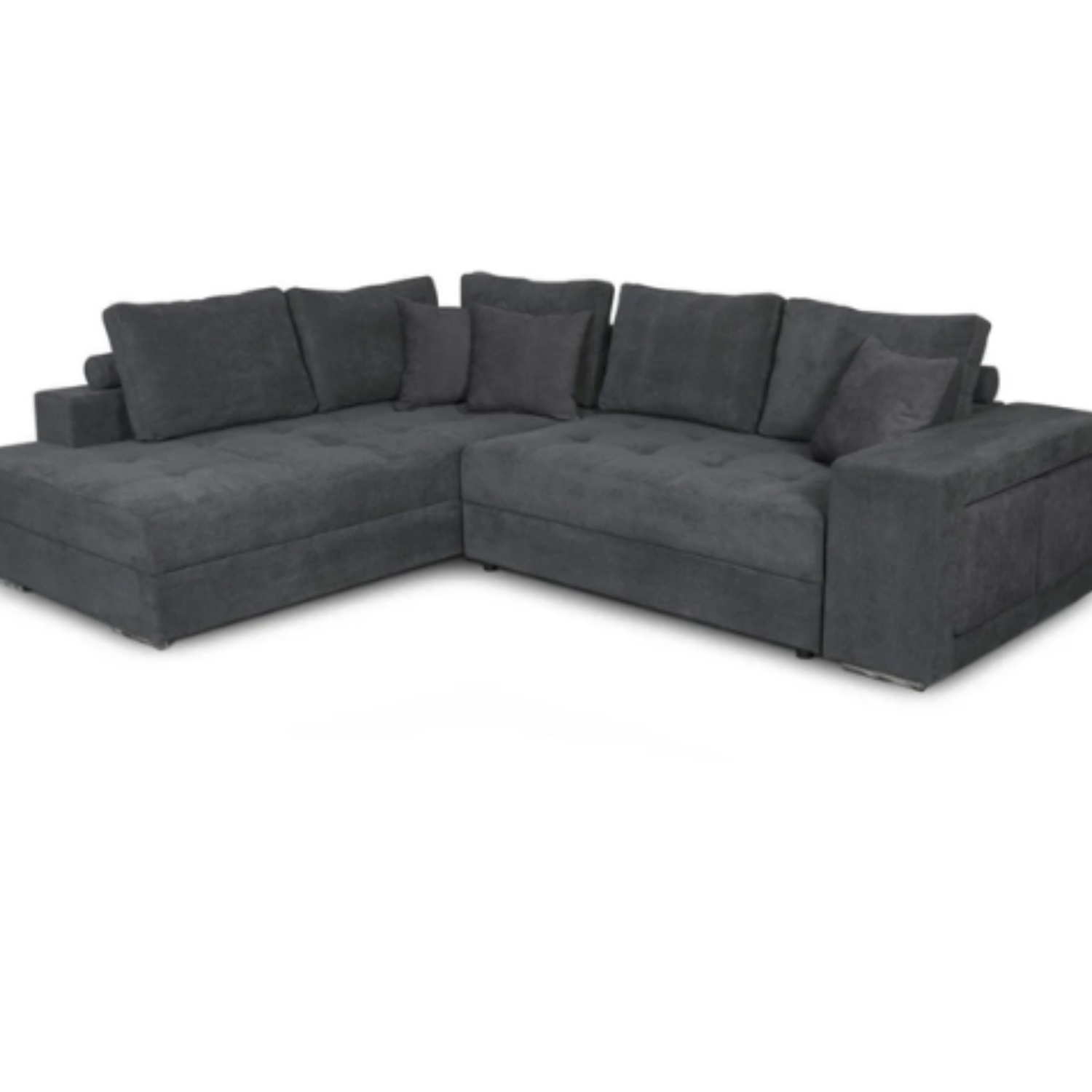 Canapé d'angle convertible avec 2 poufs et coffre en tissu