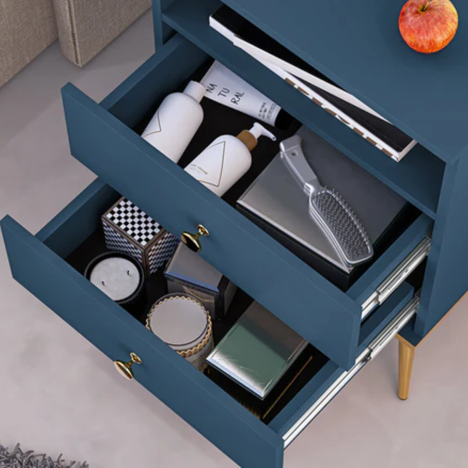 Table de Chevet Moderne en Labrador et Bleu Foncé avec Bordure ABS – Élégance et Durabilité pour Votre Chambre