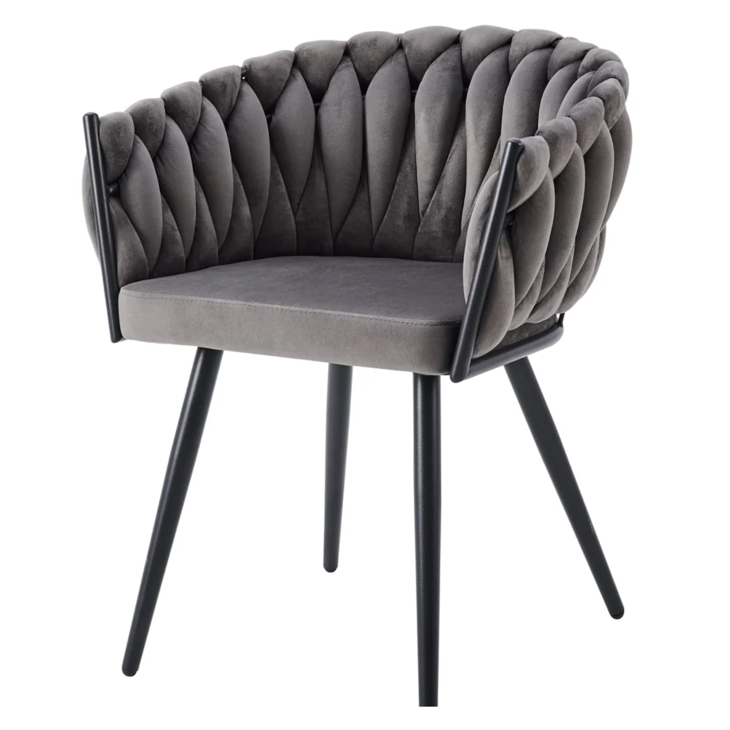 Chaise avec accoudoirs en velours et pieds métal noir