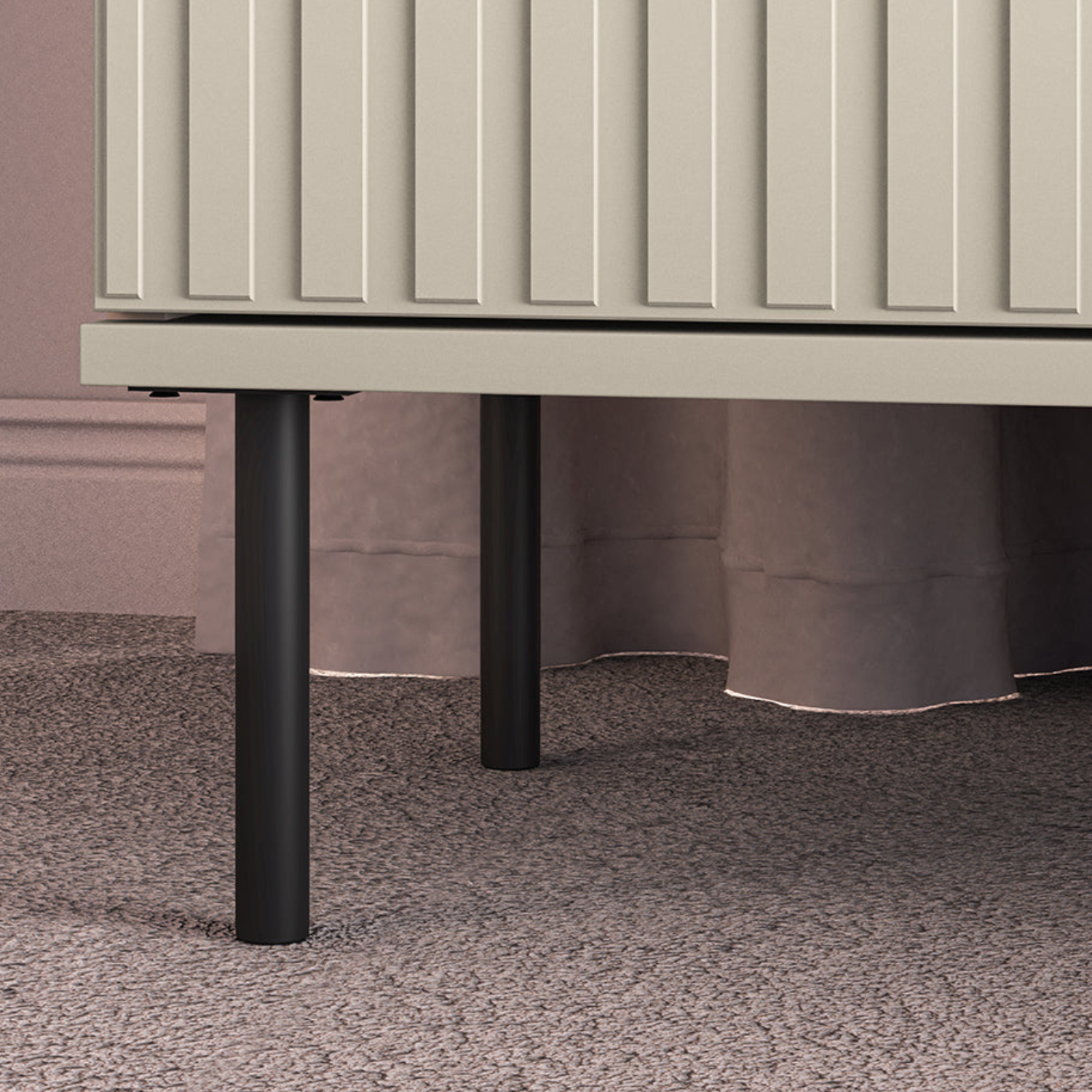 Table de Chevet Sofina en MDF Cachemire avec Tiroir, Alcôve Ouverte et Pieds Métalliques Noirs