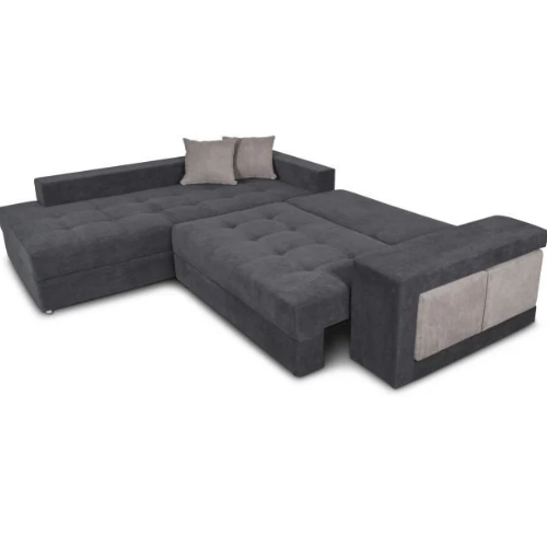 Canapé d'angle convertible avec 2 poufs et coffre en tissu