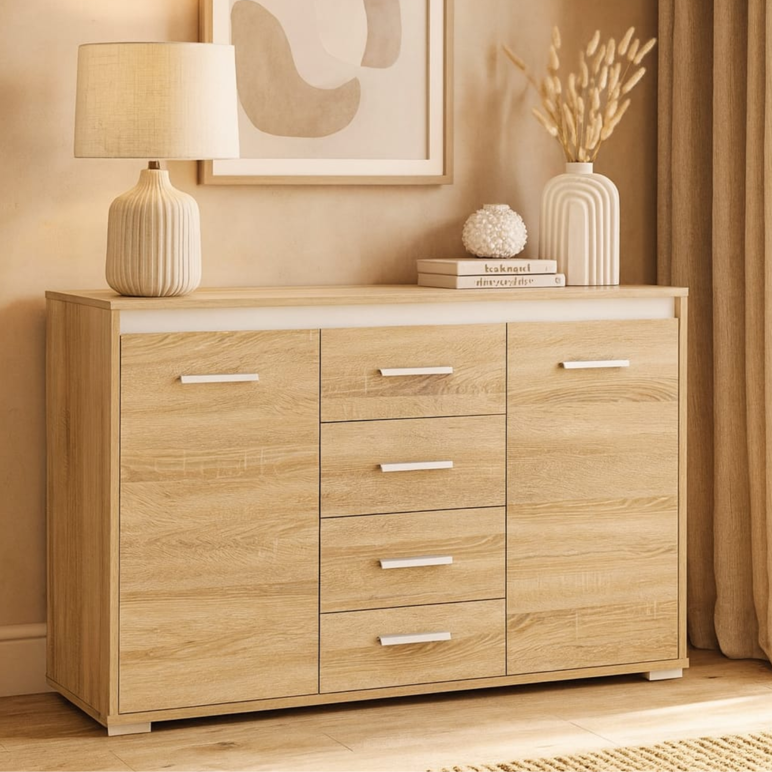 Commode, Buffet, Buffet Contemporain Lumière de Sonoma - Meuble Résistant aux Rayures et à l'Humidité - Design Élégant et Pratique