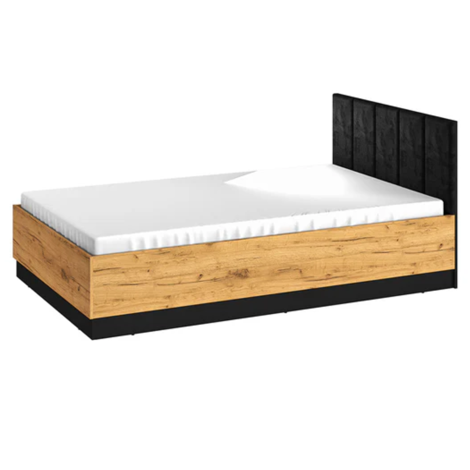 Lit en Chêne Craft Or et Noir avec Appuie-Tête en Velours Noir – Design Élégant et Résistant